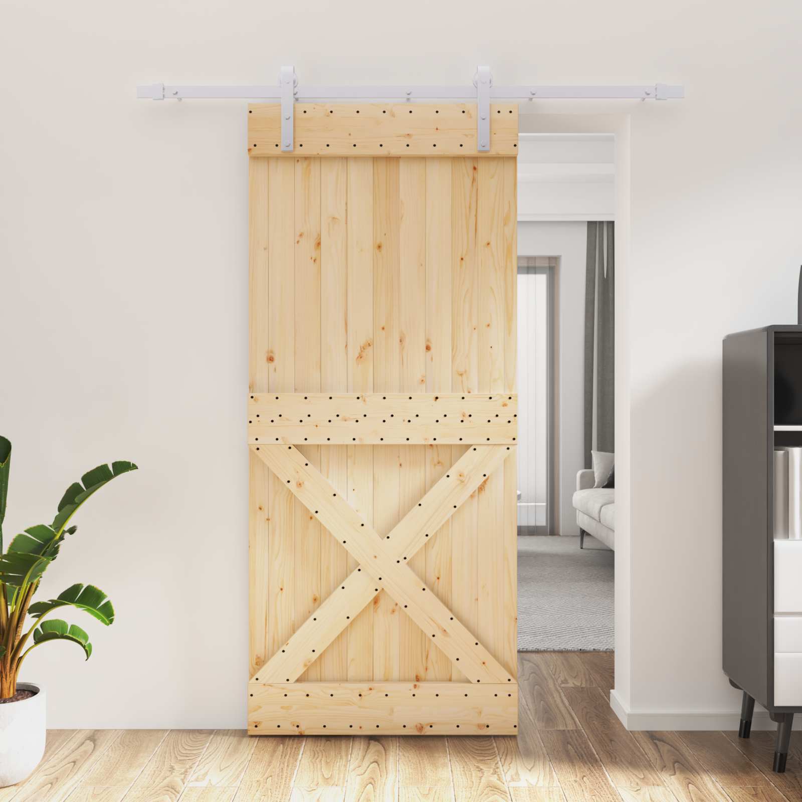vidaXL Drzwi przesuwne Naturalne i białe 90 x 210 cm