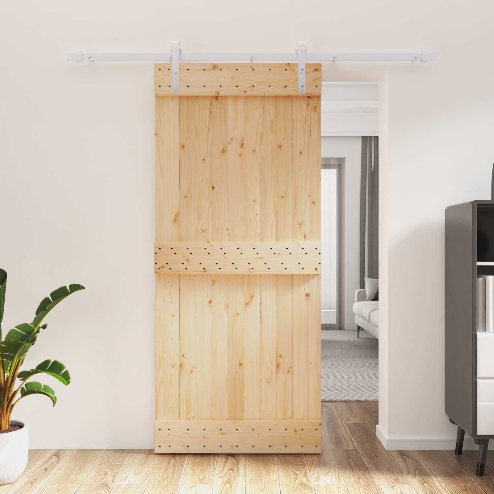 vidaXL Drzwi przesuwne Naturalne i białe 90 x 210 cm