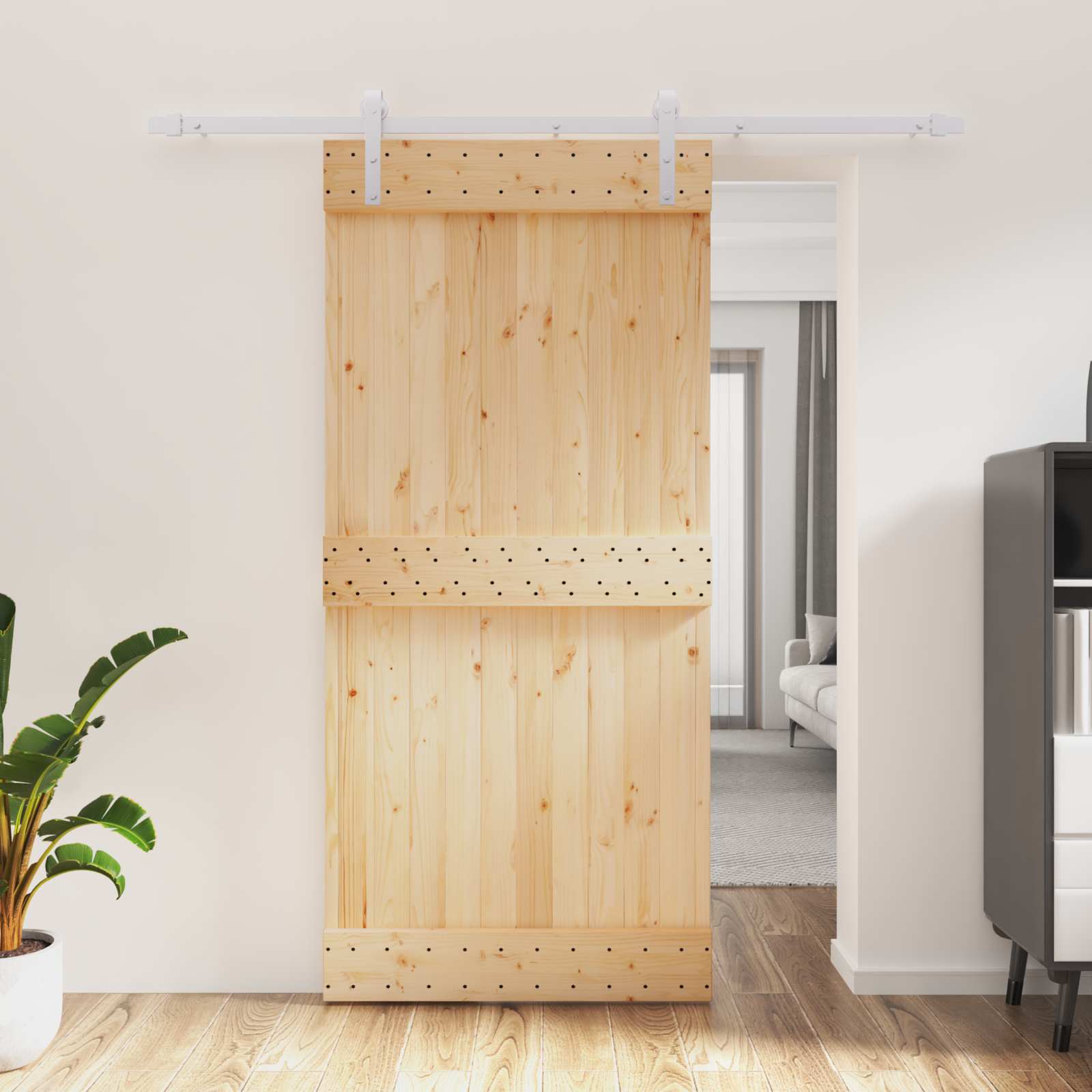 vidaXL Drzwi przesuwne Naturalne i białe 95 x 210 cm