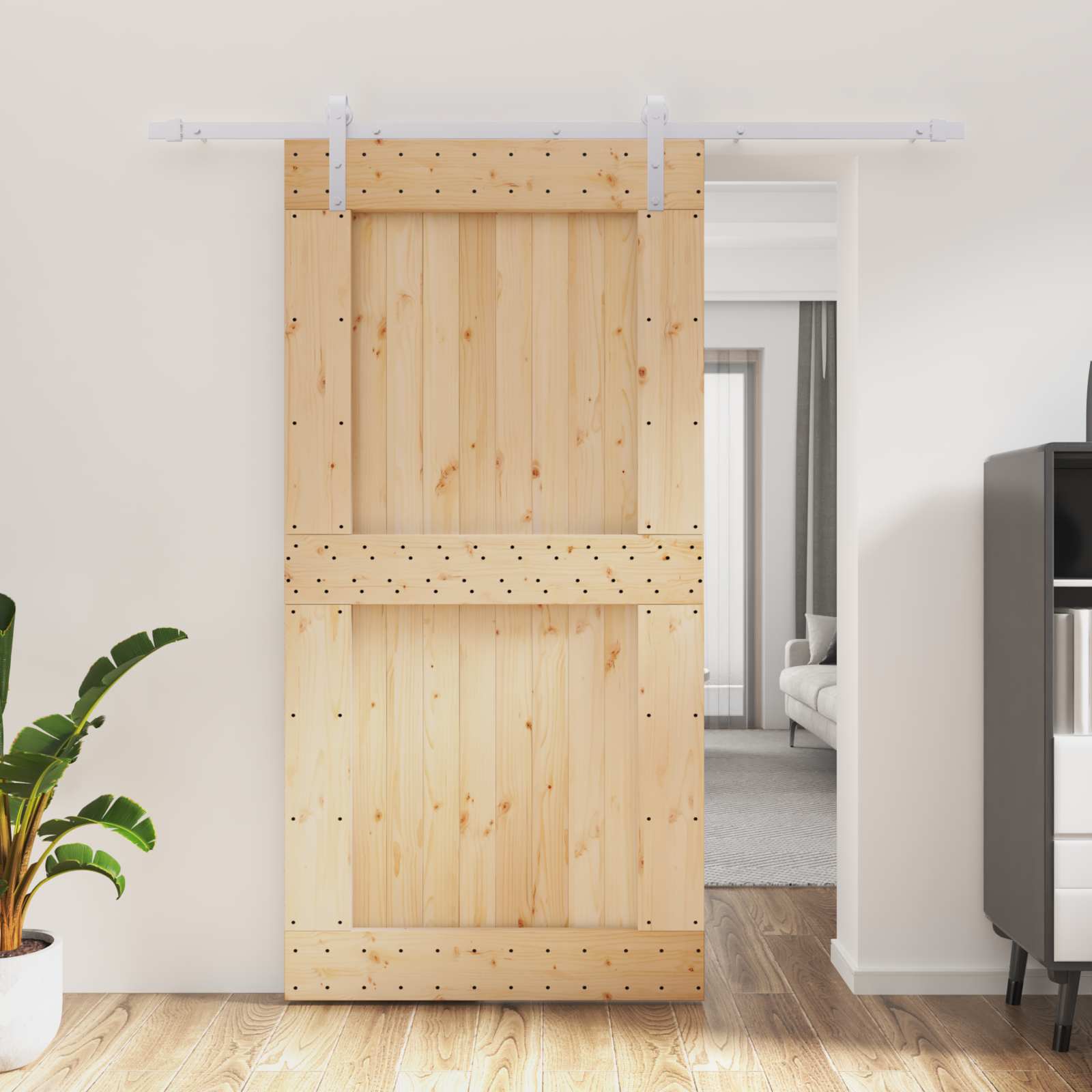 vidaXL Drzwi przesuwne Naturalne i białe 100 x 210 cm