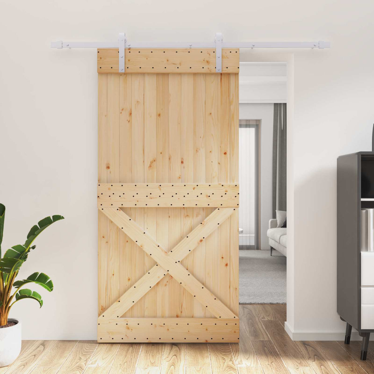 vidaXL Drzwi przesuwne Naturalne i białe 100 x 210 cm
