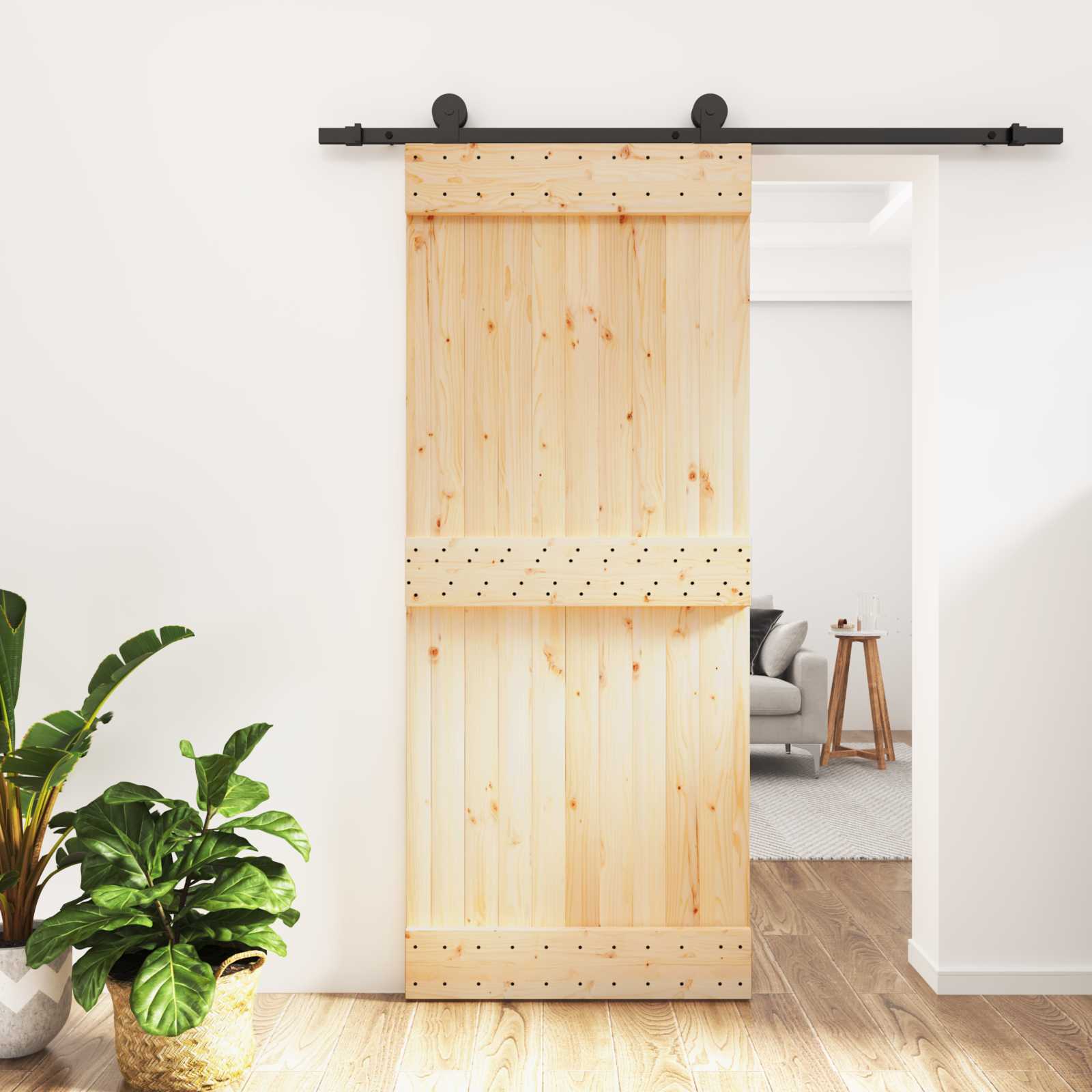 vidaXL Drzwi przesuwne Naturalny i czarny 85 x 210 cm