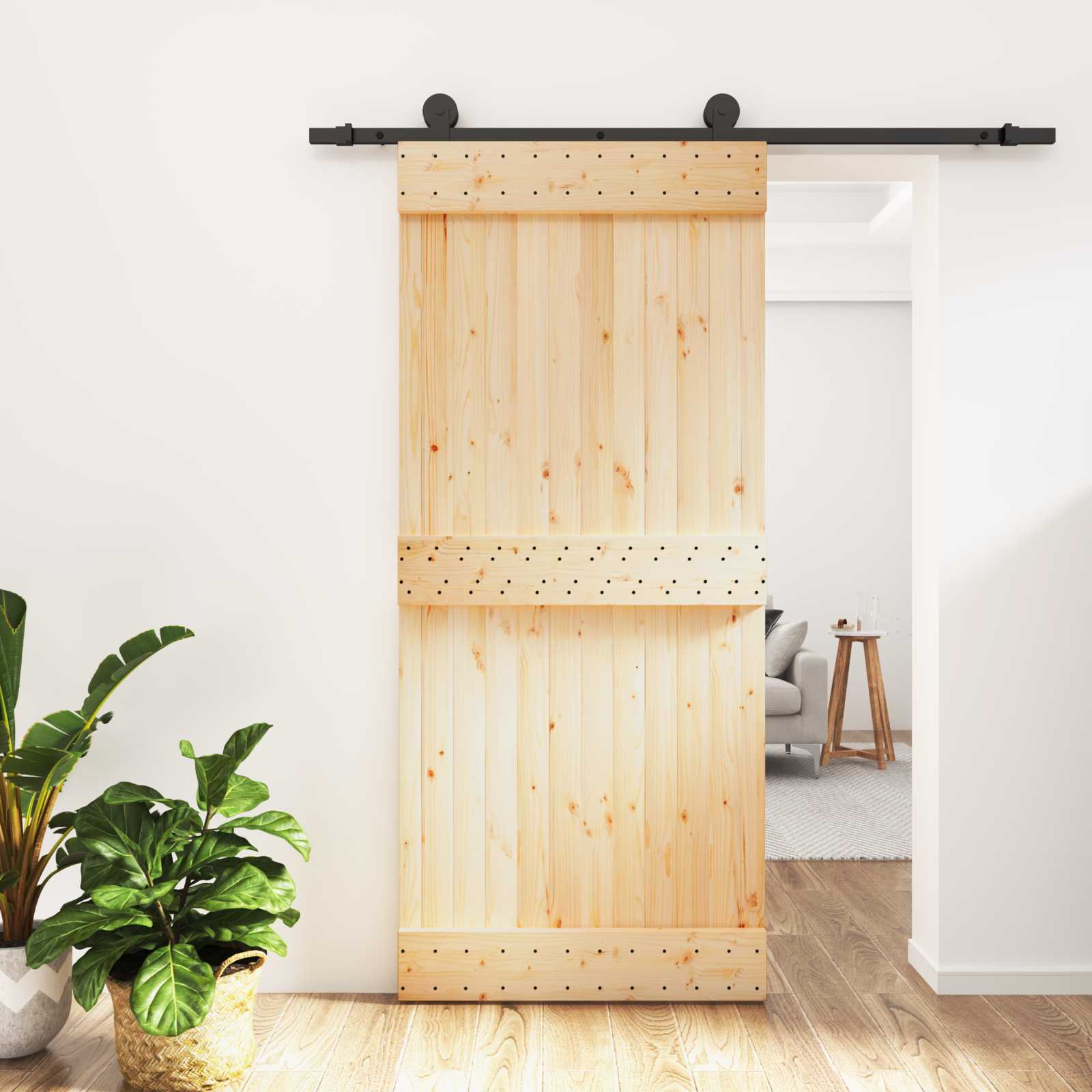vidaXL Drzwi przesuwne Naturalny i czarny 90 x 210 cm