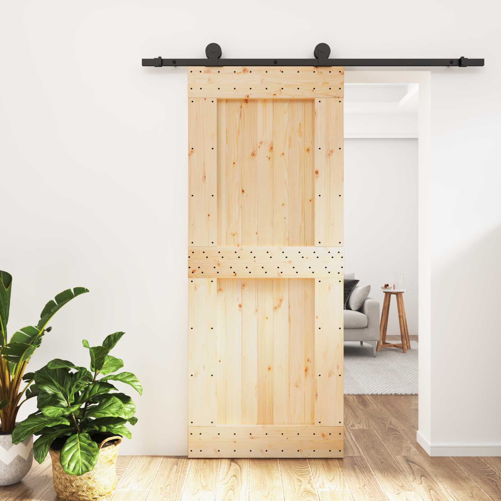 vidaXL Drzwi przesuwne Naturalny i czarny 85 x 210 cm