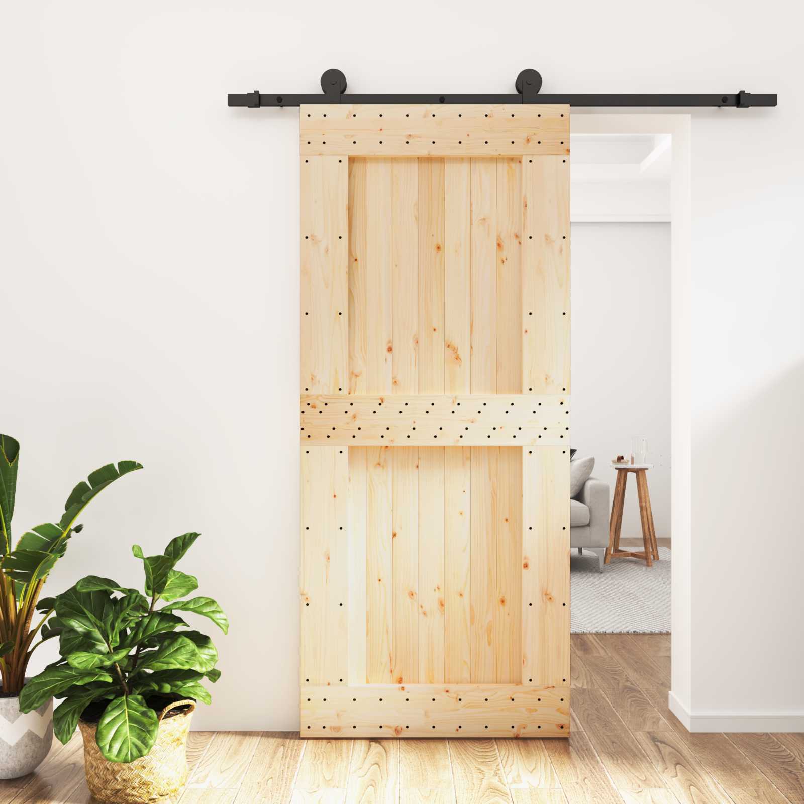 vidaXL Drzwi przesuwne Naturalny i czarny 90 x 210 cm