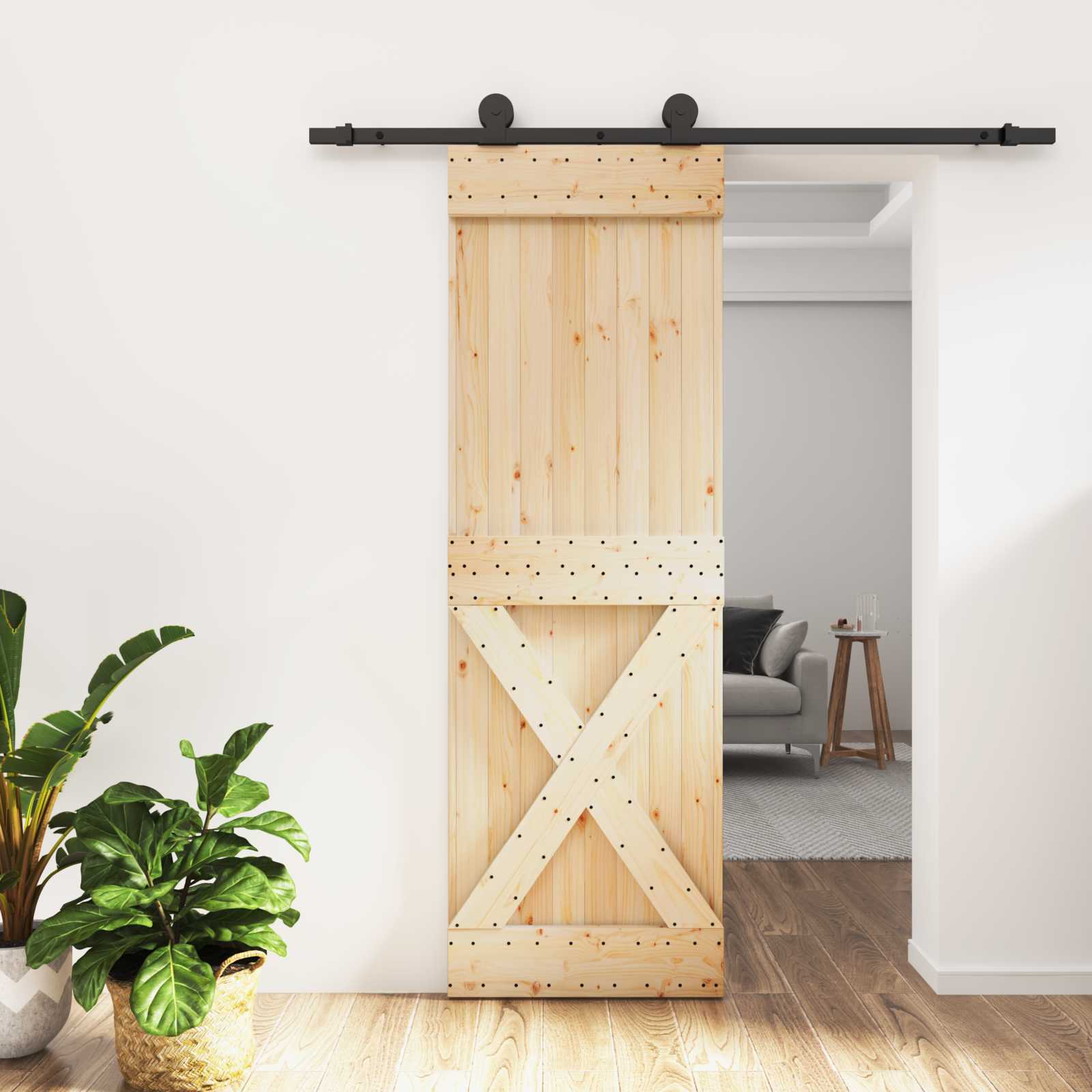 vidaXL Drzwi przesuwne Naturalny i czarny 70 x 210 cm