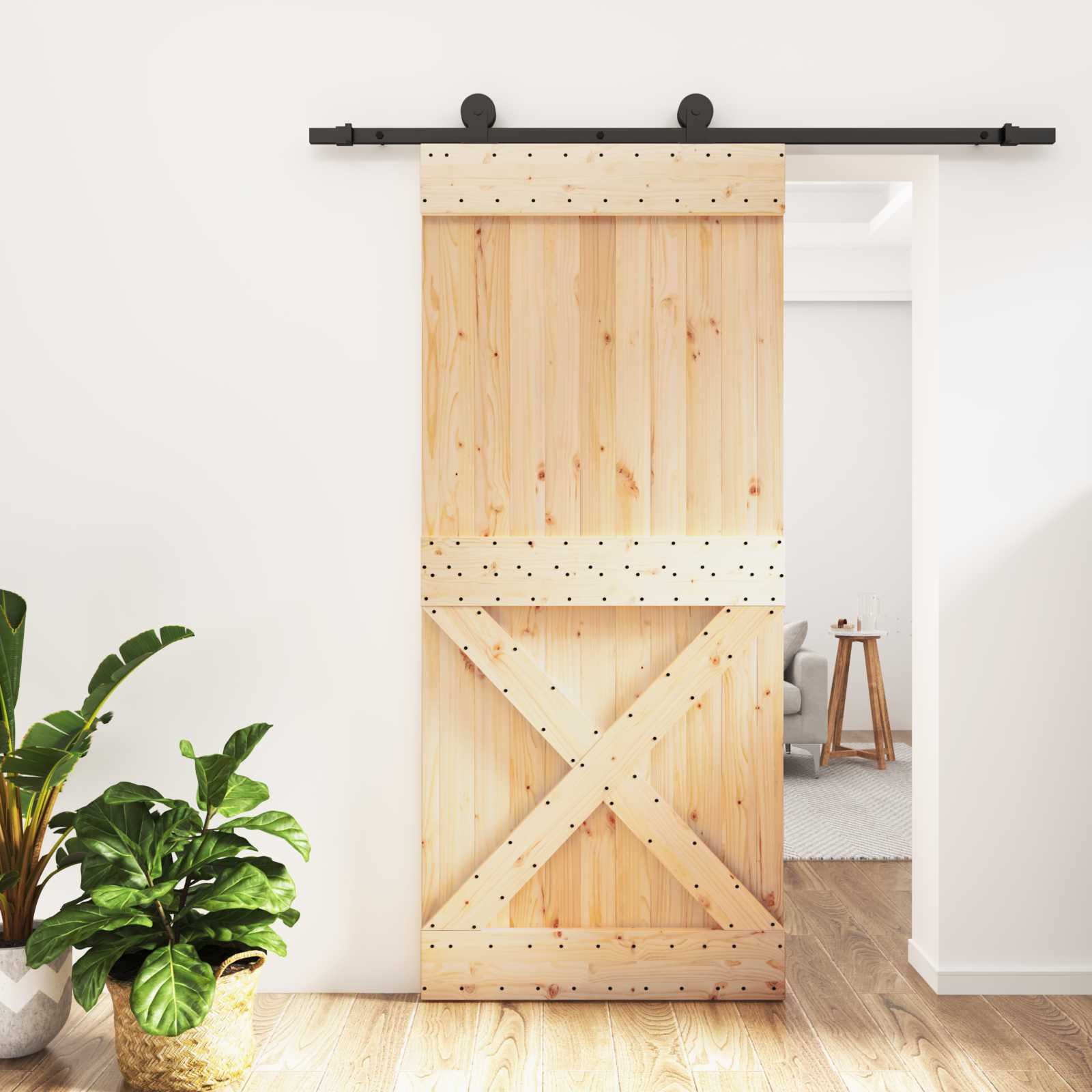 vidaXL Drzwi przesuwne Naturalny i czarny 90 x 210 cm