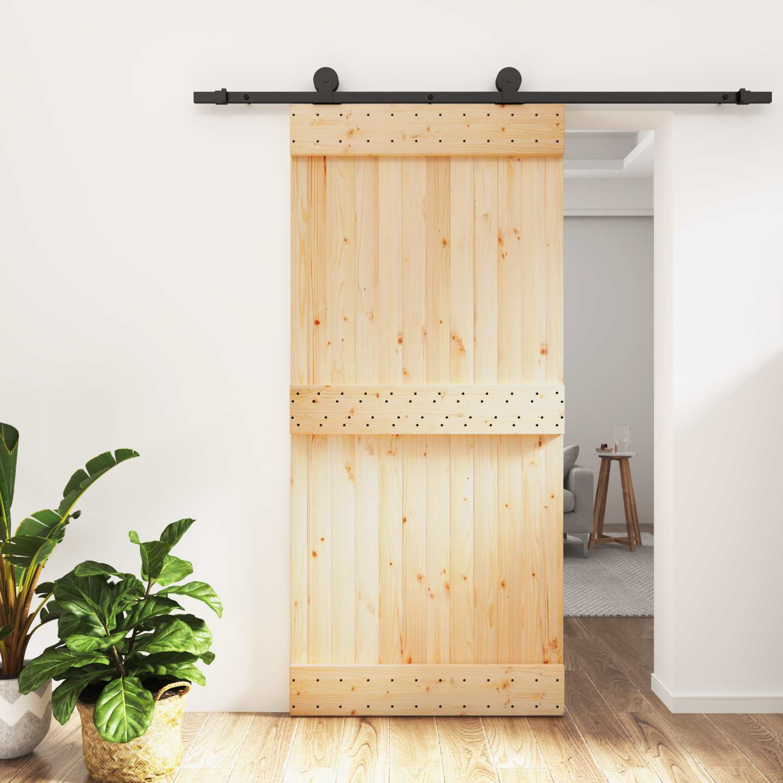 vidaXL Drzwi przesuwne Naturalny i czarny 95 x 210 cm