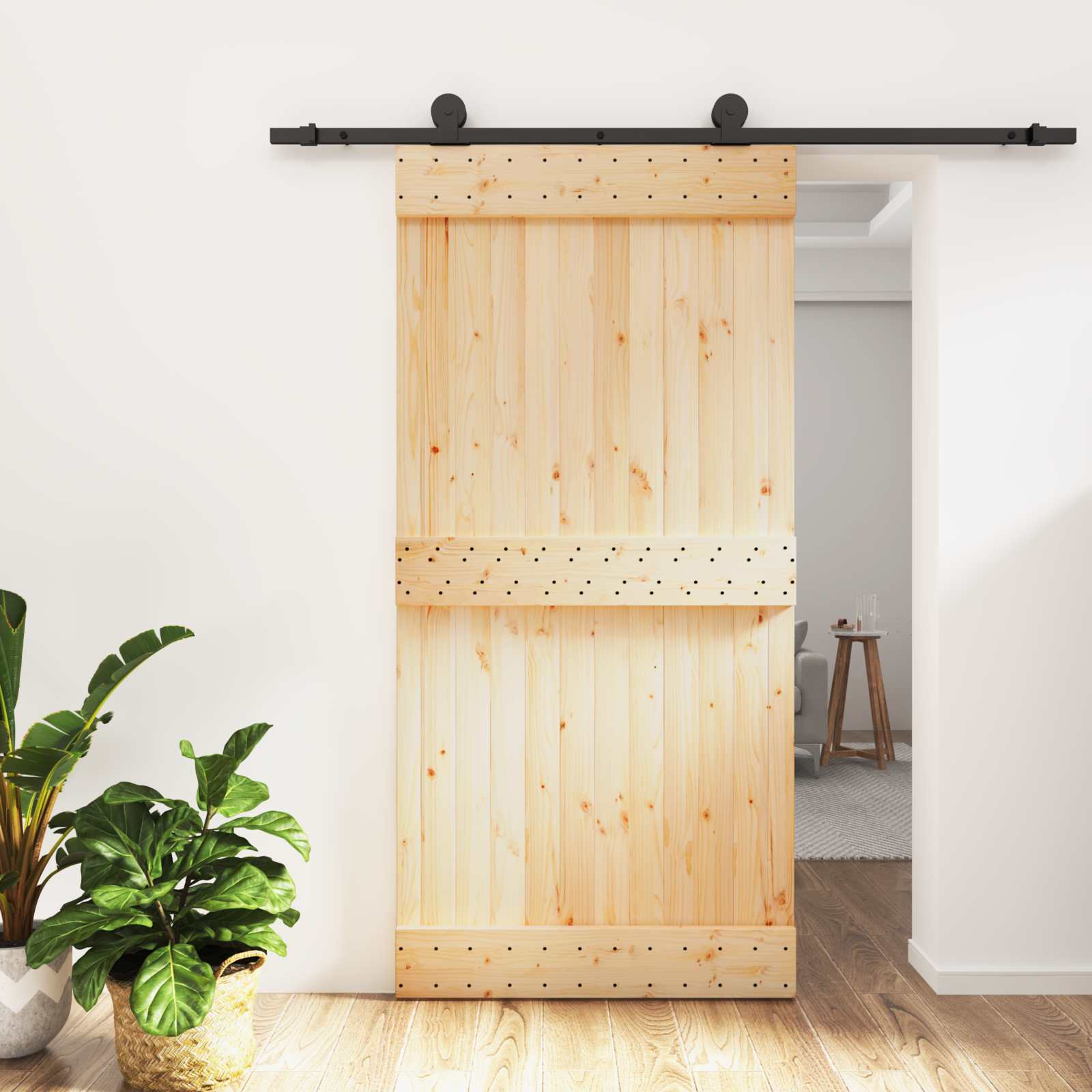vidaXL Drzwi przesuwne Naturalny i czarny 100 x 210 cm