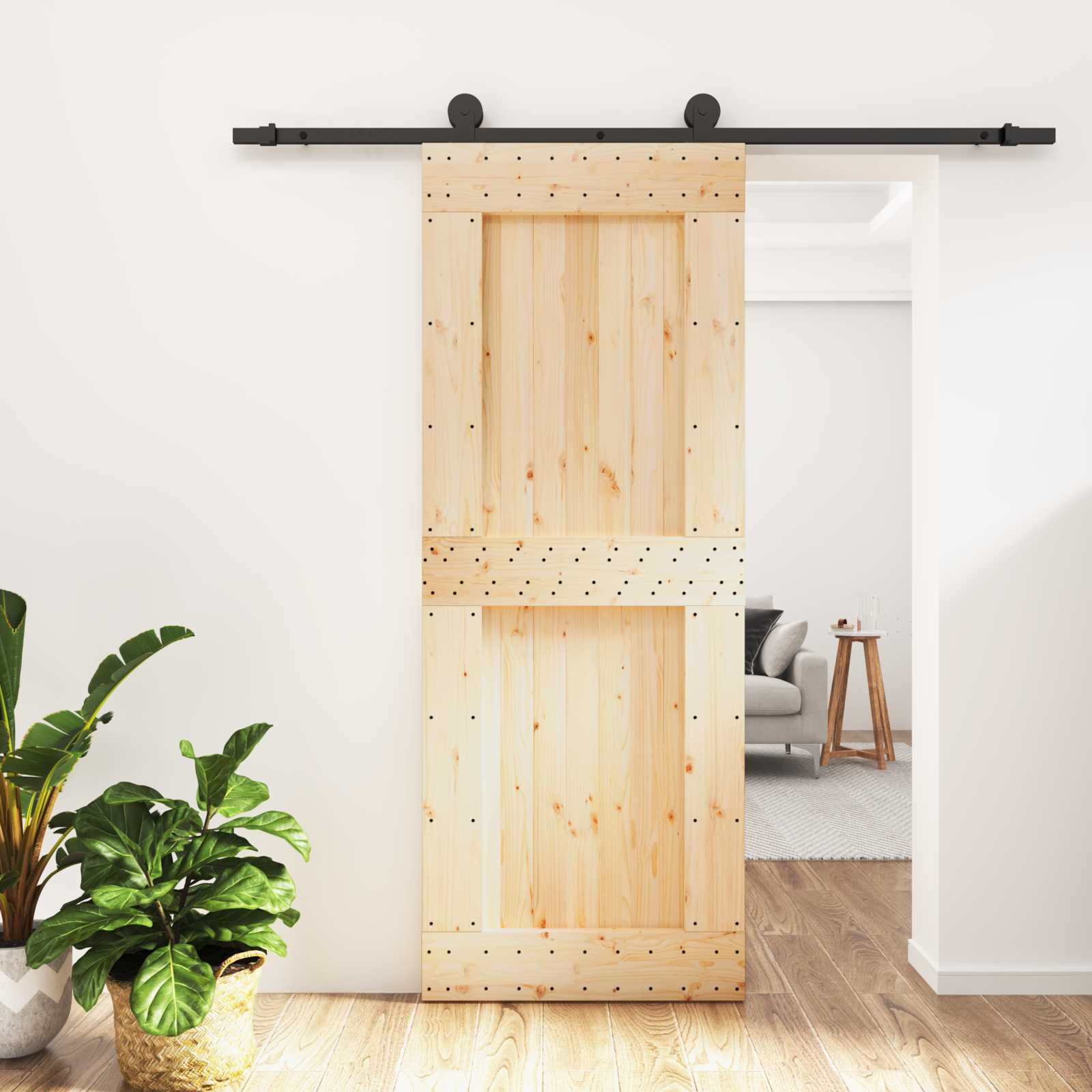 vidaXL Drzwi przesuwne Naturalny i czarny 80 x 210 cm