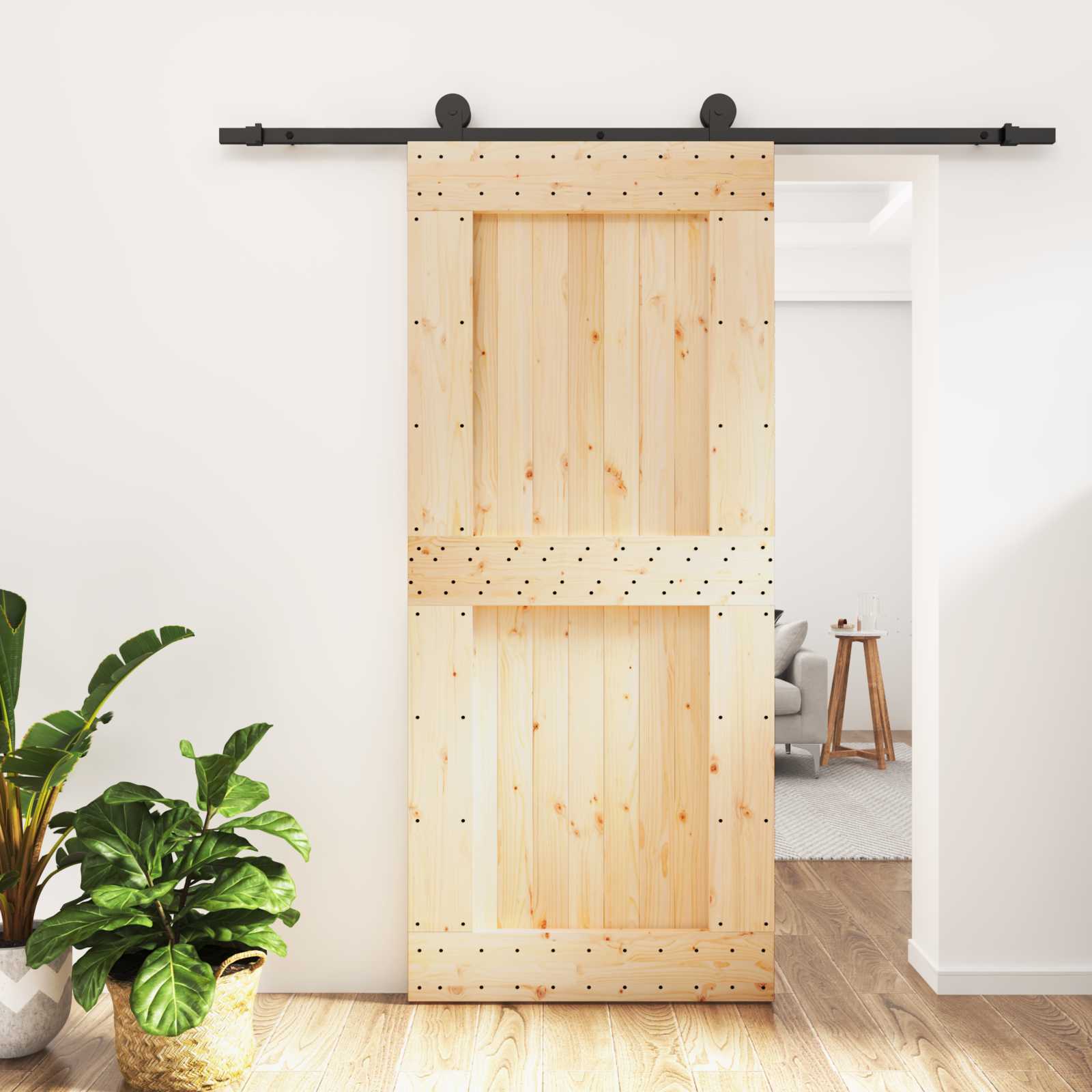 vidaXL Drzwi przesuwne Naturalny i czarny 90 x 210 cm