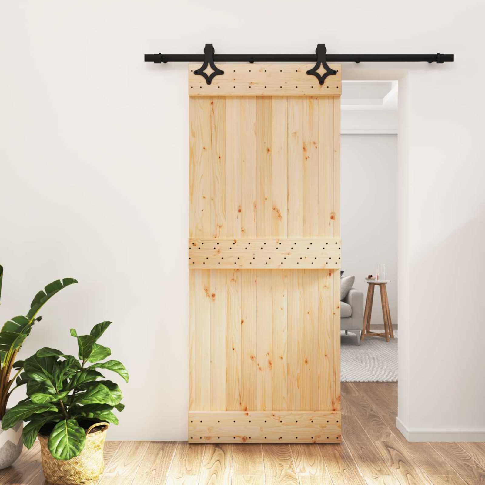 vidaXL Drzwi przesuwne Naturalny i czarny 85 x 210 cm
