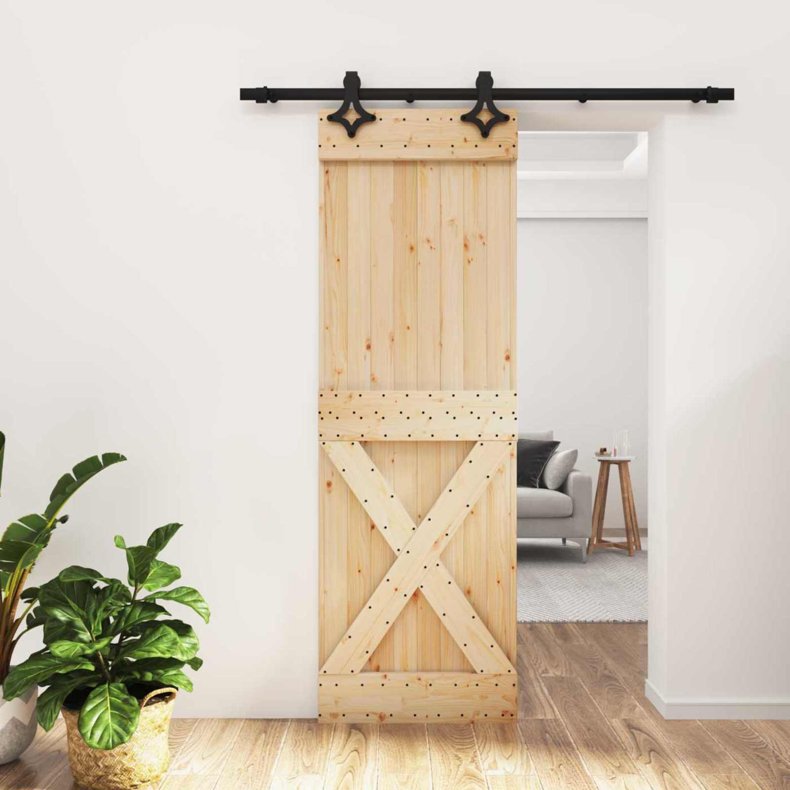 vidaXL Drzwi przesuwne Naturalny i czarny 70 x 210 cm