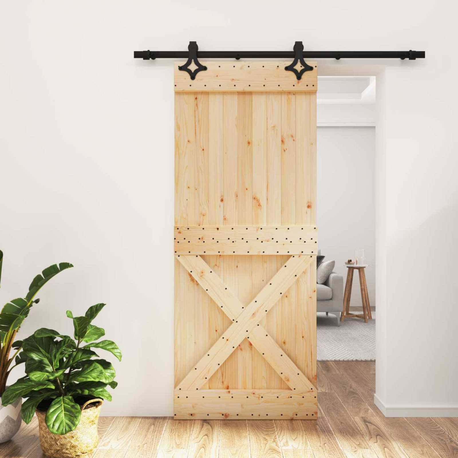 vidaXL Drzwi przesuwne Naturalny i czarny 85 x 210 cm