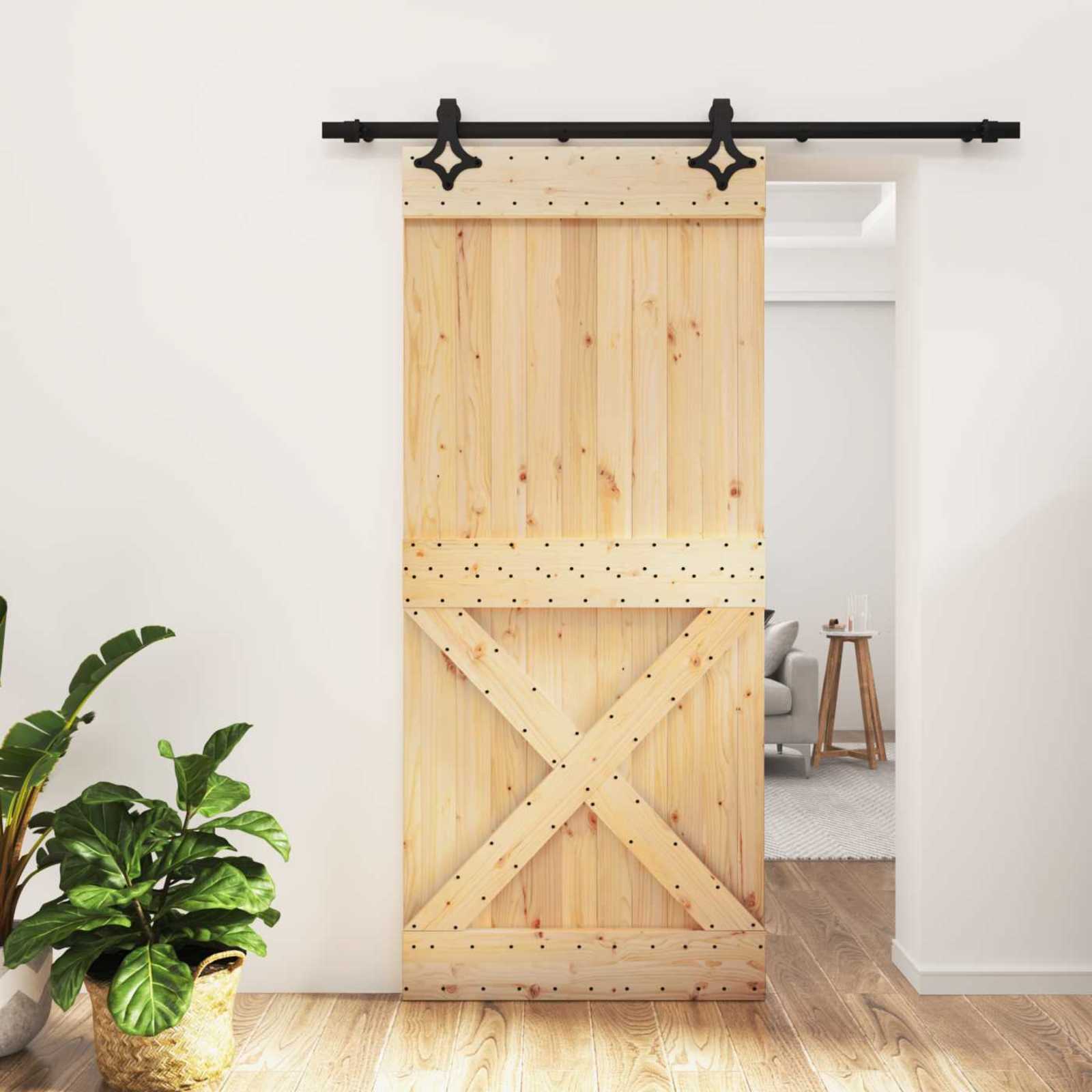 vidaXL Drzwi przesuwne Naturalny i czarny 90 x 210 cm
