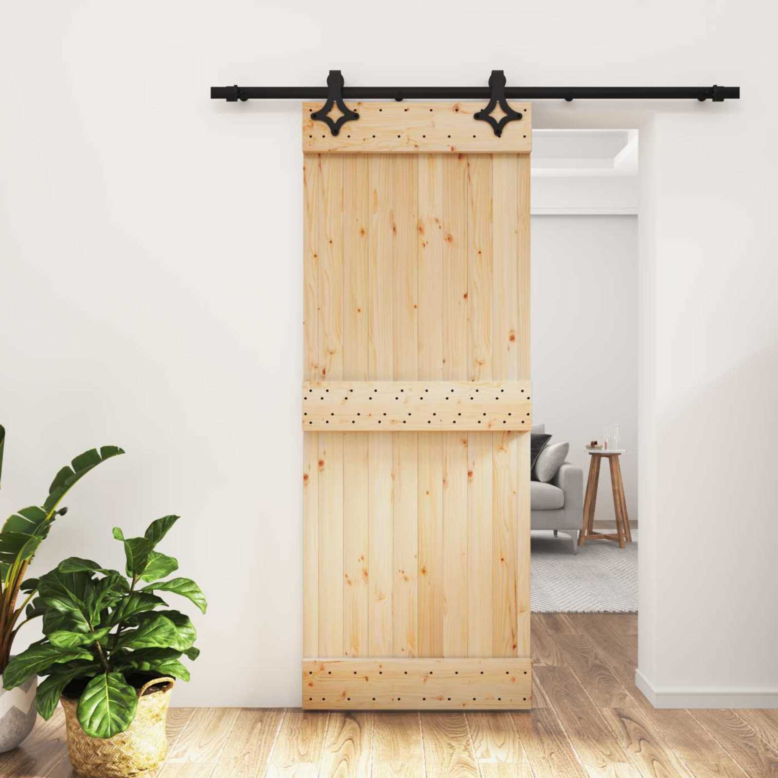 vidaXL Drzwi przesuwne Naturalny i czarny 80 x 210 cm