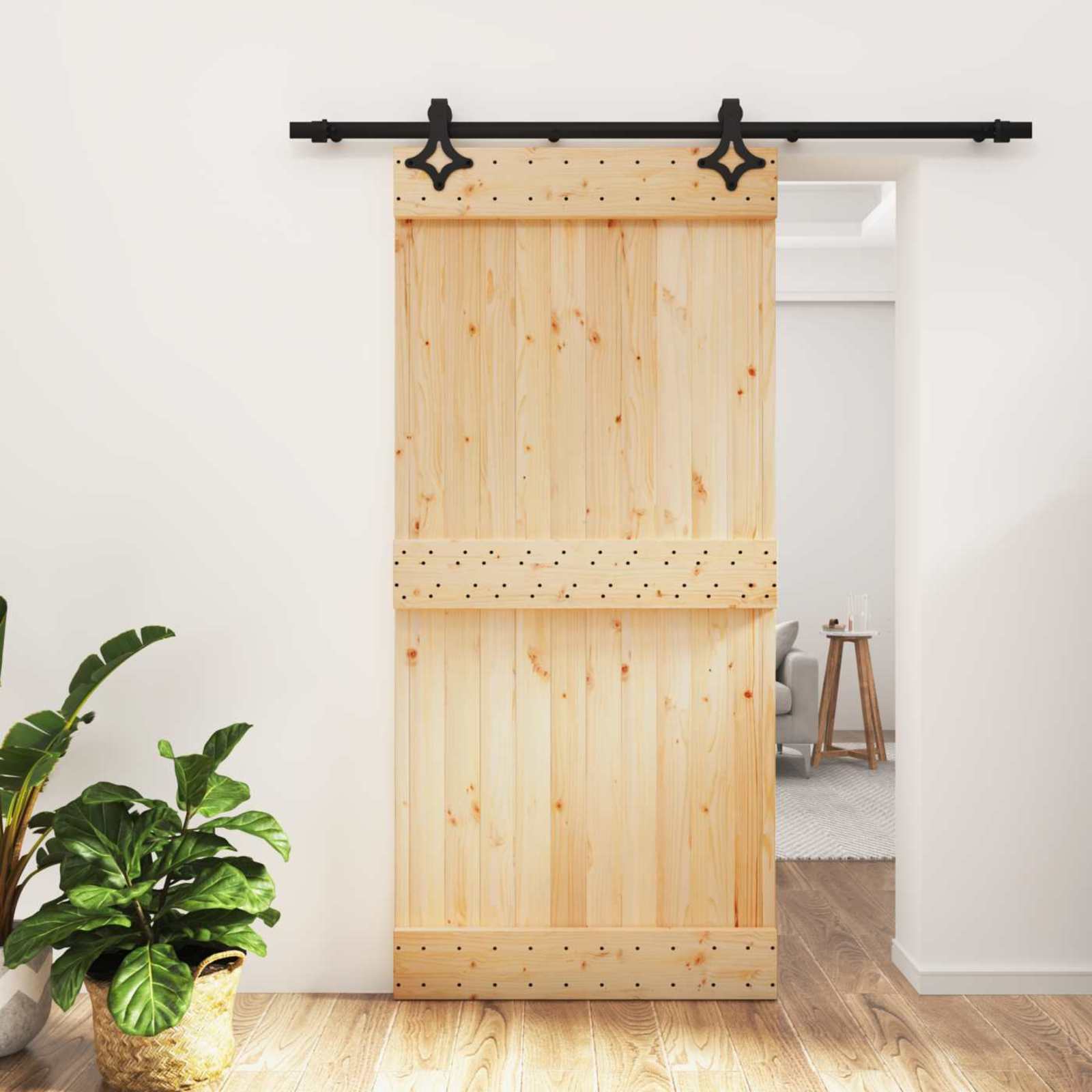 vidaXL Drzwi przesuwne Naturalny i czarny 95 x 210 cm