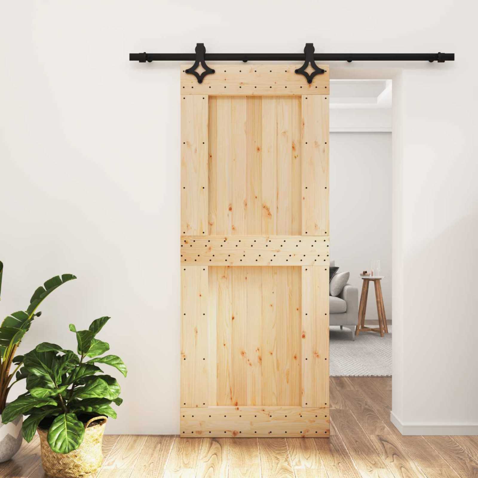vidaXL Drzwi przesuwne Naturalny i czarny 85 x 210 cm