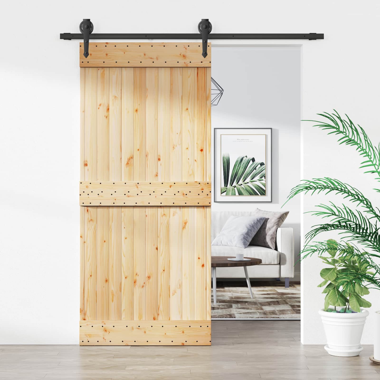 vidaXL Drzwi przesuwne Naturalny i czarny 90 x 210 cm