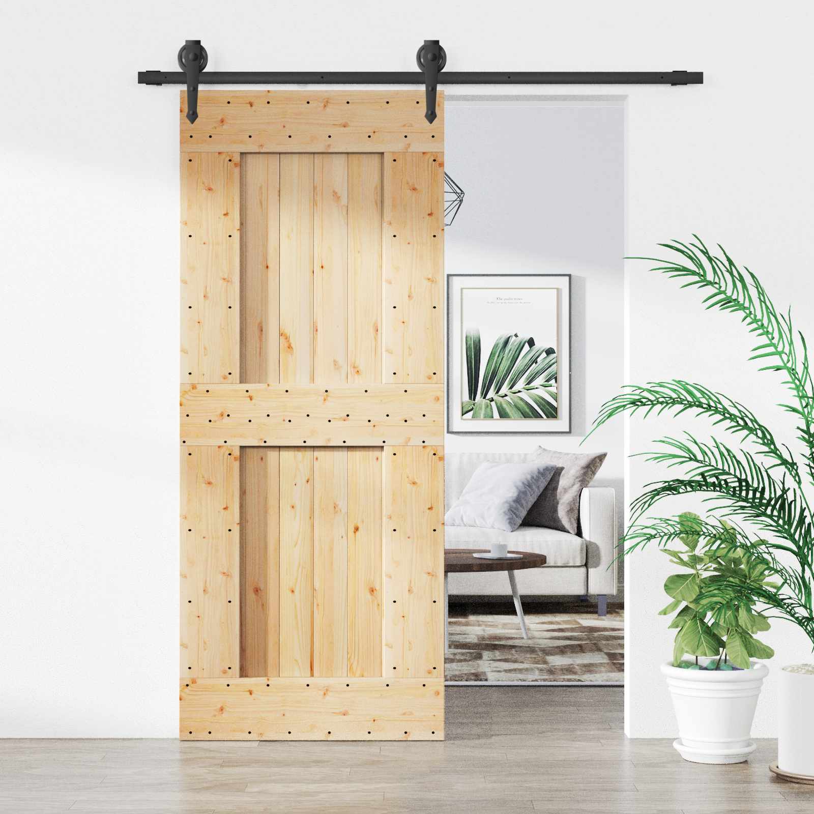 vidaXL Drzwi przesuwne Naturalny i czarny 85 x 210 cm