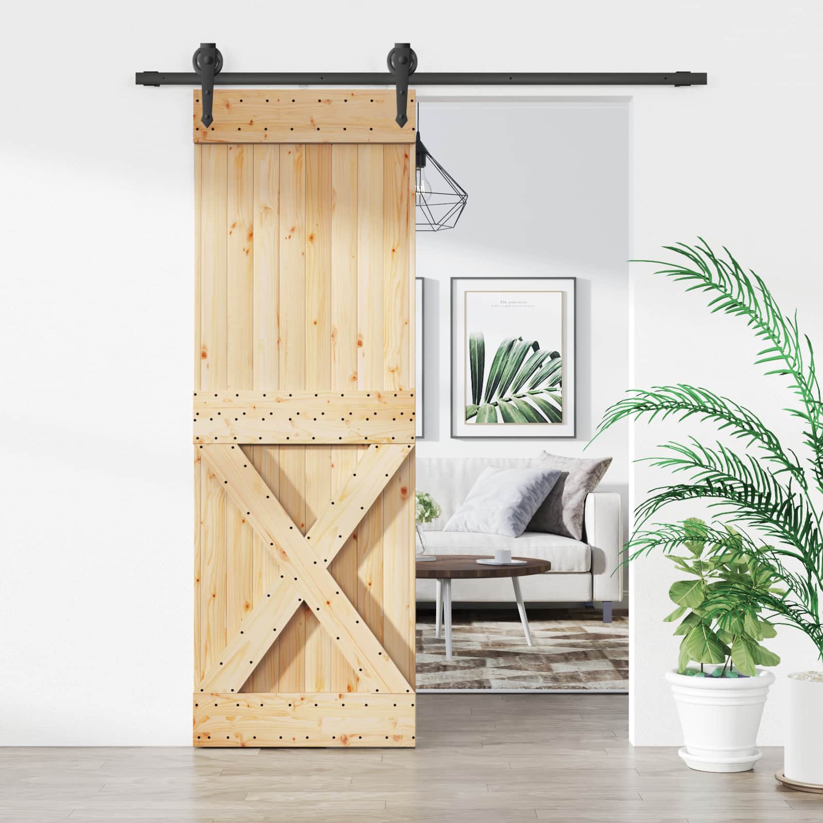 vidaXL Drzwi przesuwne Naturalny i czarny 70 x 210 cm