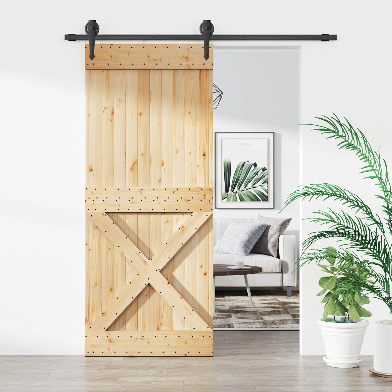 vidaXL Drzwi przesuwne Naturalny i czarny 85 x 210 cm