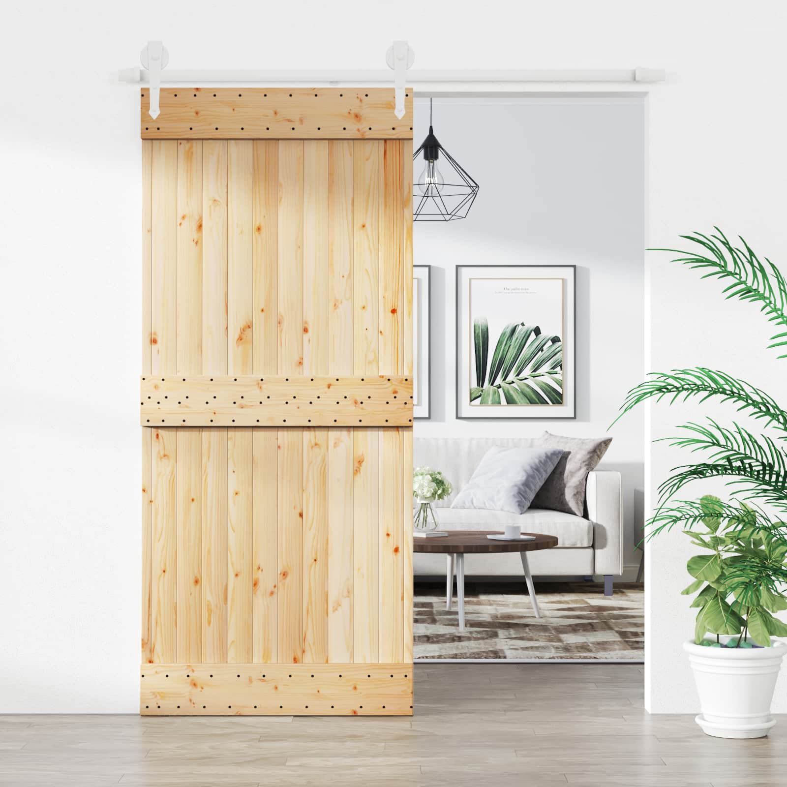 vidaXL Drzwi przesuwne Naturalne i białe 90 x 210 cm