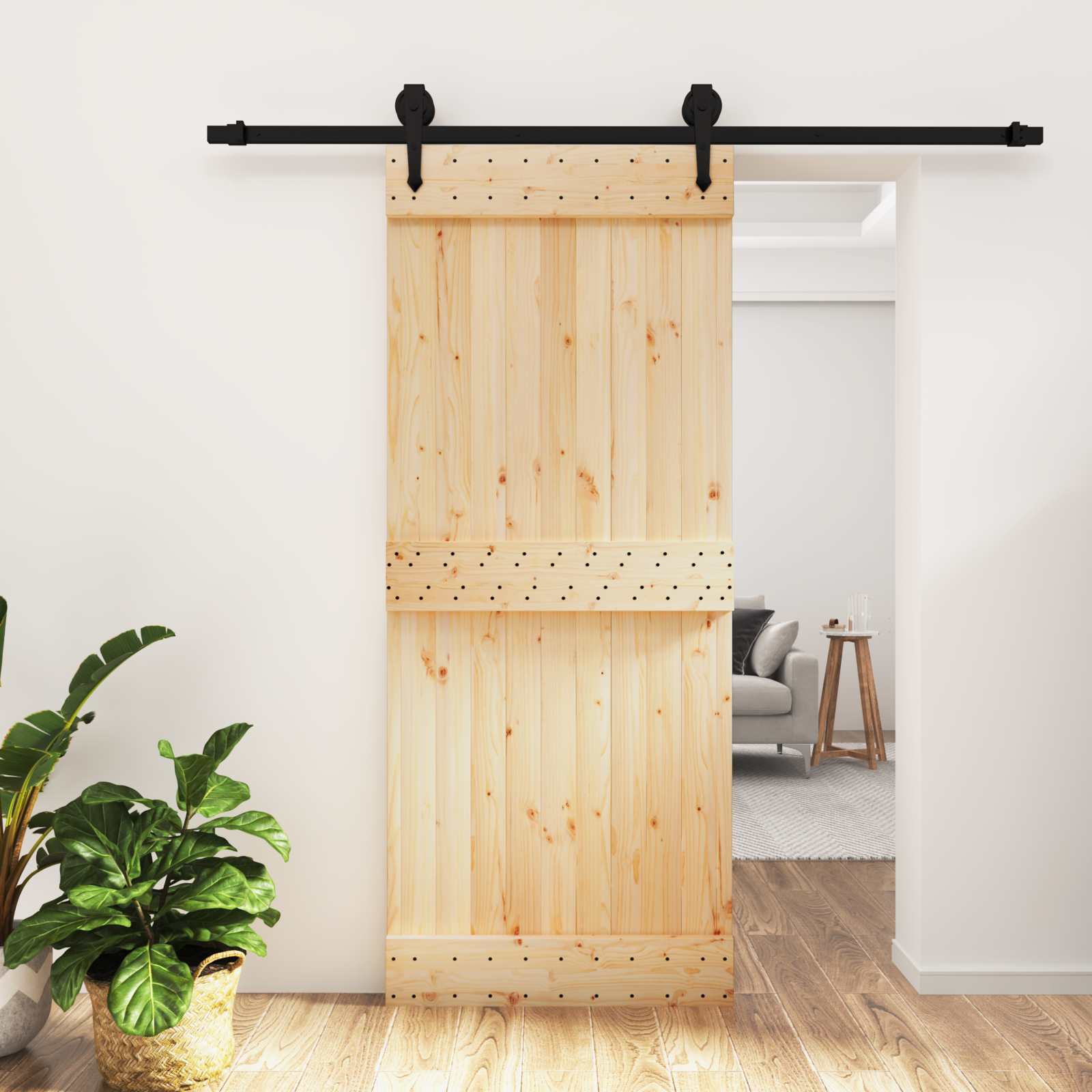 vidaXL Drzwi przesuwne Naturalny i czarny 85 x 210 cm