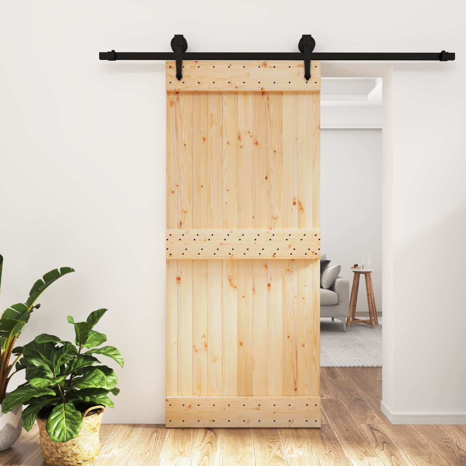 vidaXL Drzwi przesuwne Naturalny i czarny 90 x 210 cm