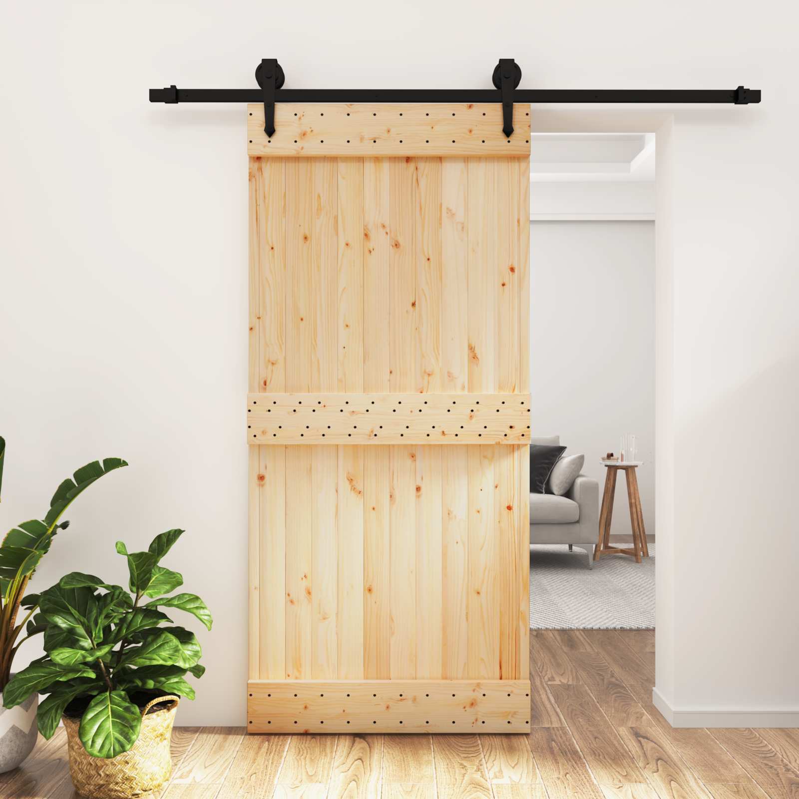 vidaXL Drzwi przesuwne Naturalny i czarny 95 x 210 cm