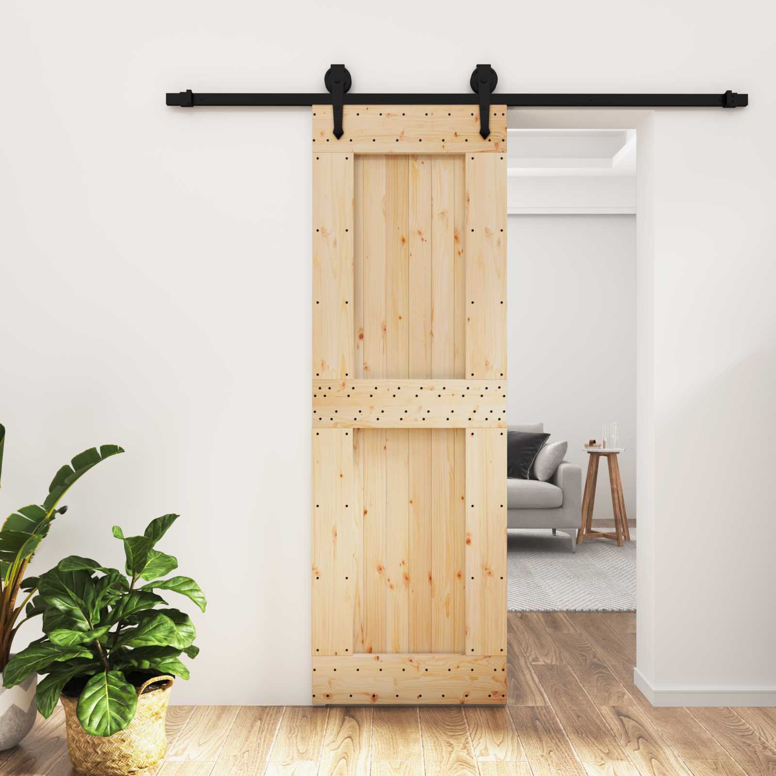 vidaXL Drzwi przesuwne Naturalny i czarny 70 x 210 cm