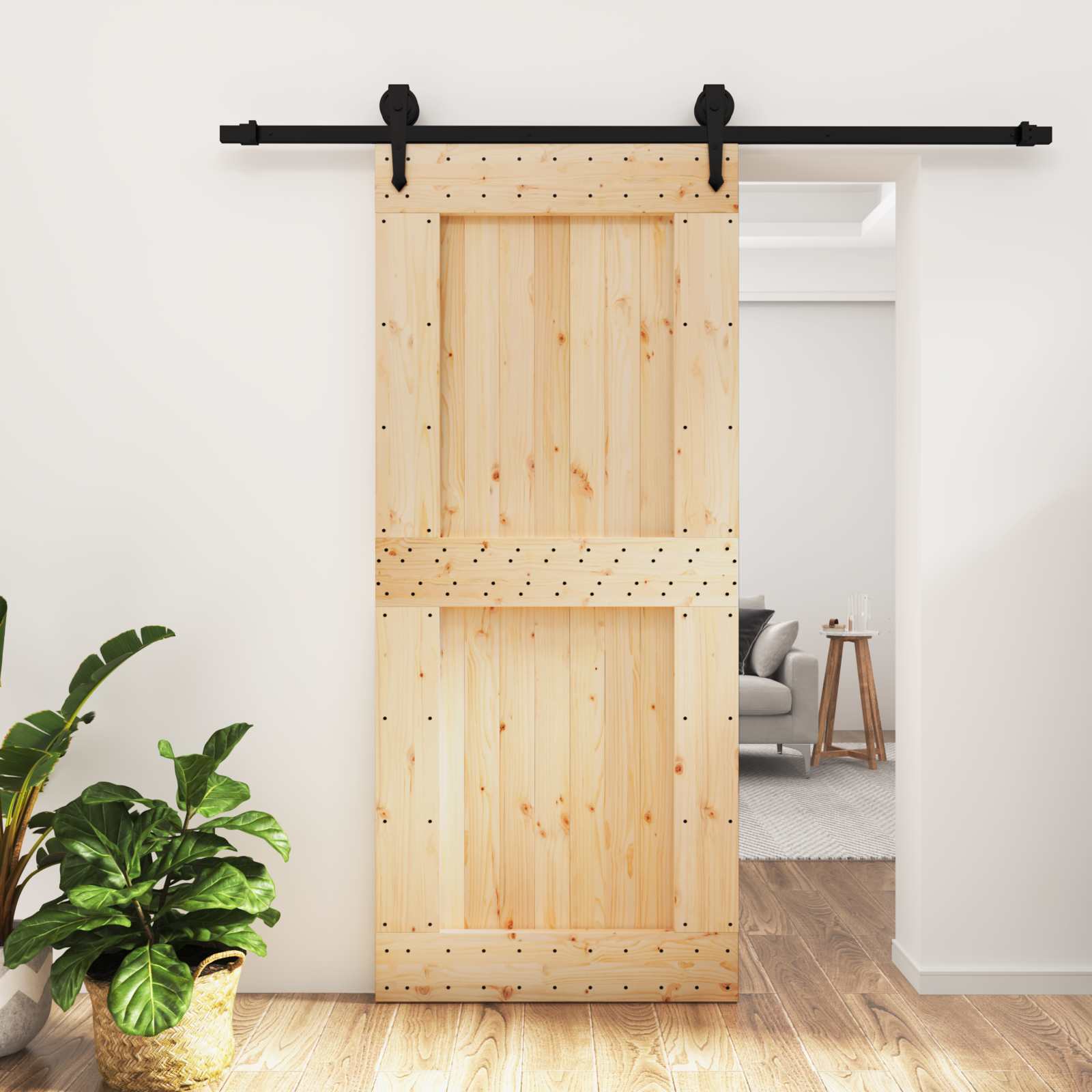 vidaXL Drzwi przesuwne Naturalny i czarny 90 x 210 cm