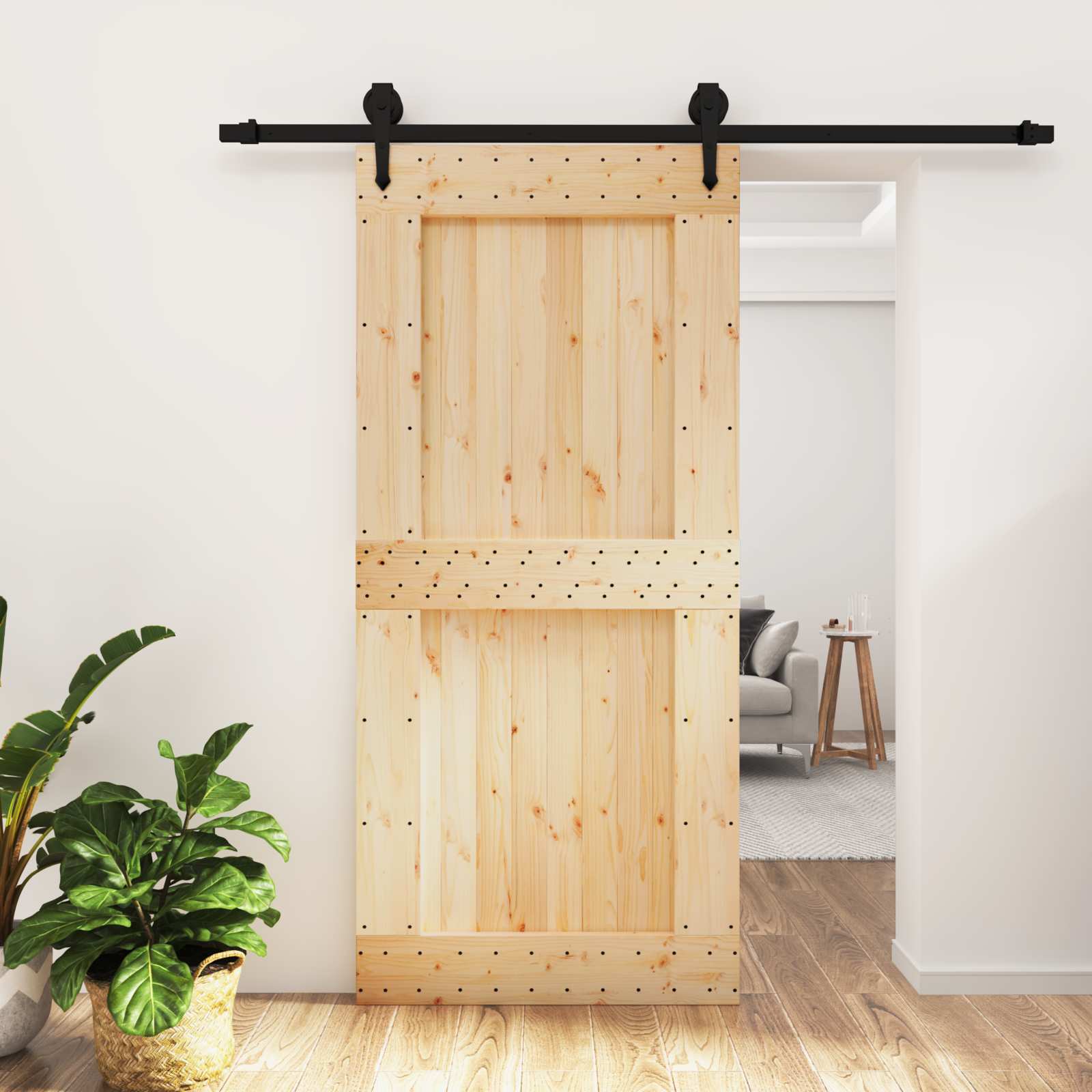 vidaXL Drzwi przesuwne Naturalny i czarny 95 x 210 cm
