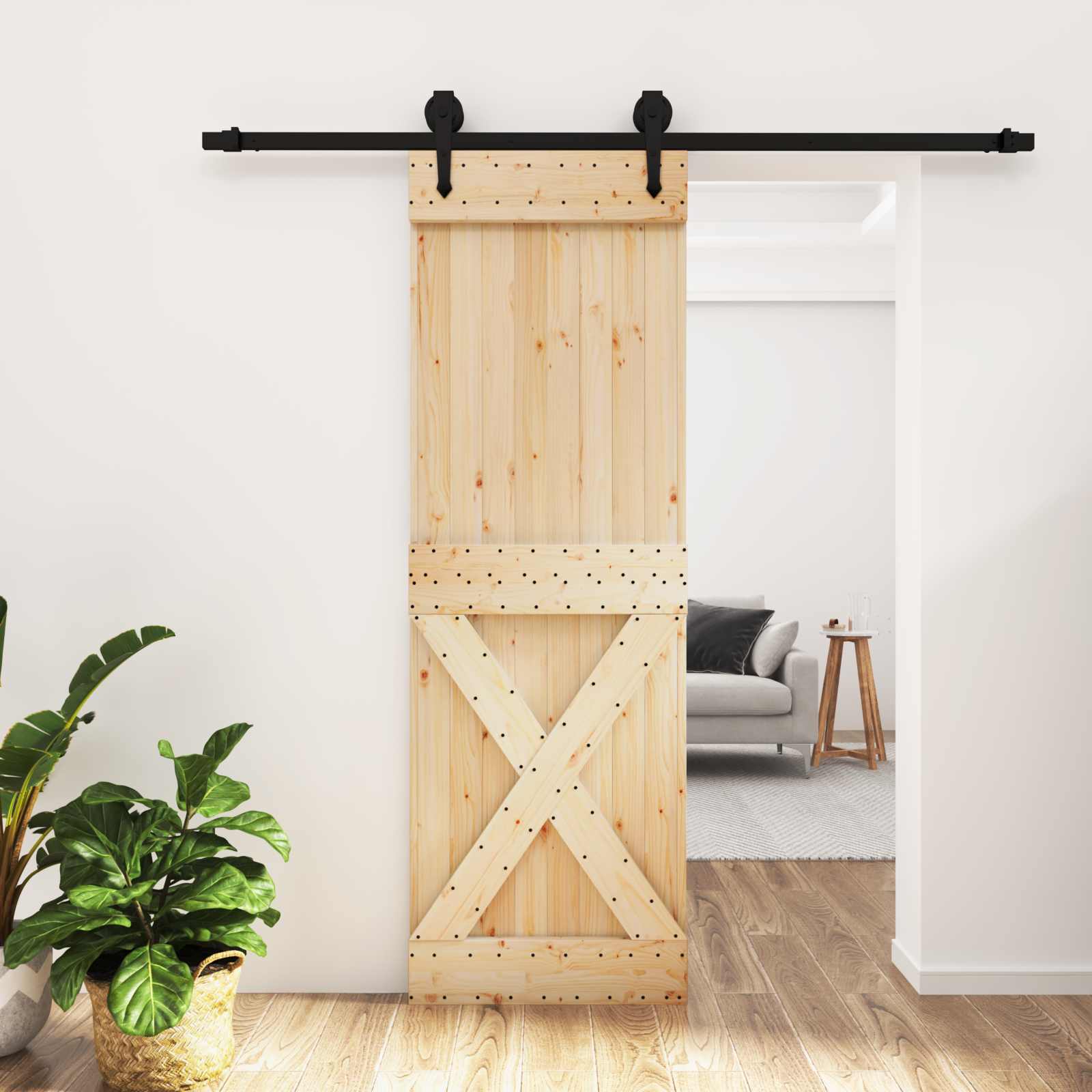 vidaXL Drzwi przesuwne Naturalny i czarny 70 x 210 cm