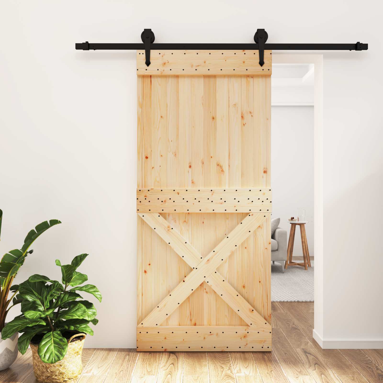 vidaXL Drzwi przesuwne Naturalny i czarny 95 x 210 cm