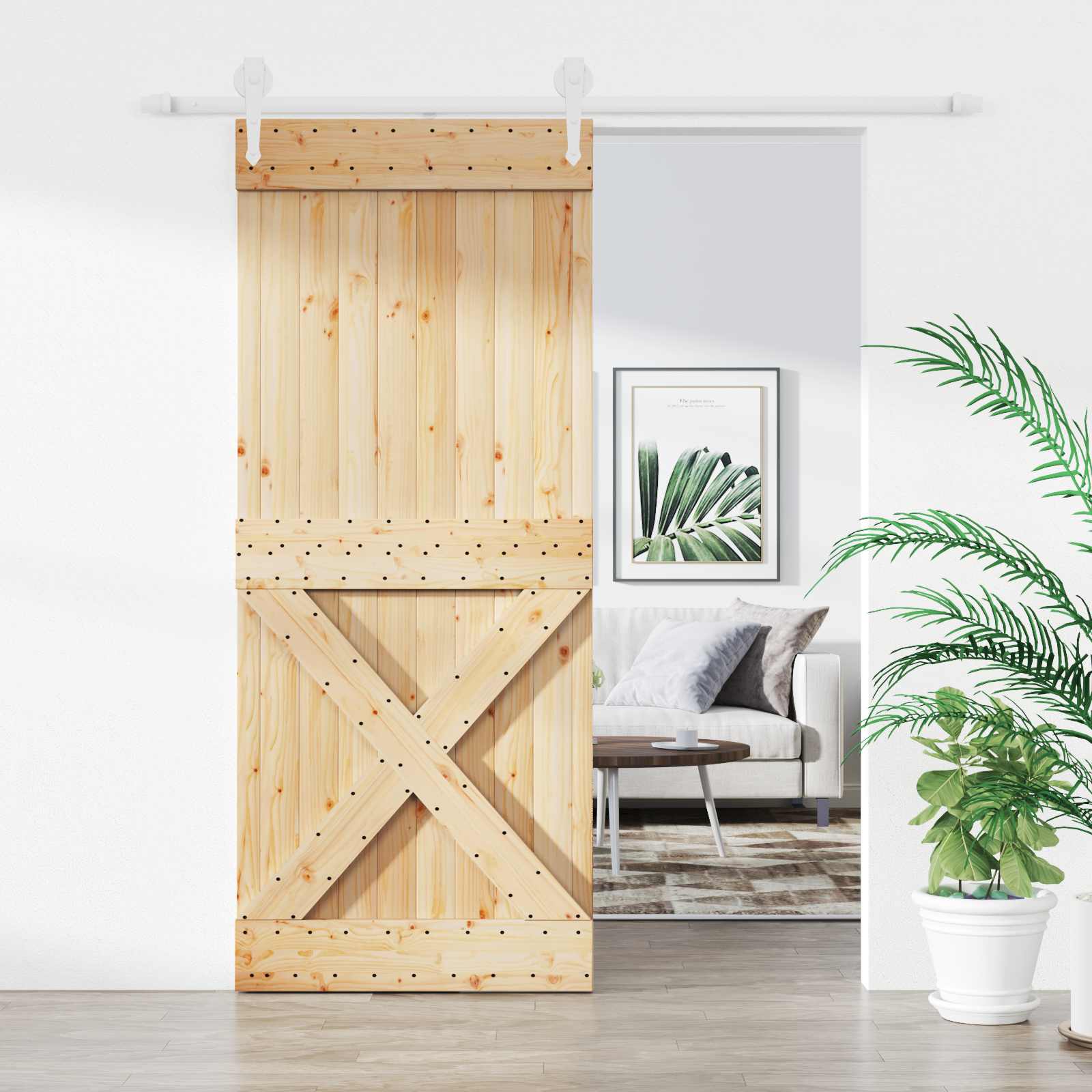 vidaXL Drzwi przesuwne Naturalne i białe 100 x 210 cm