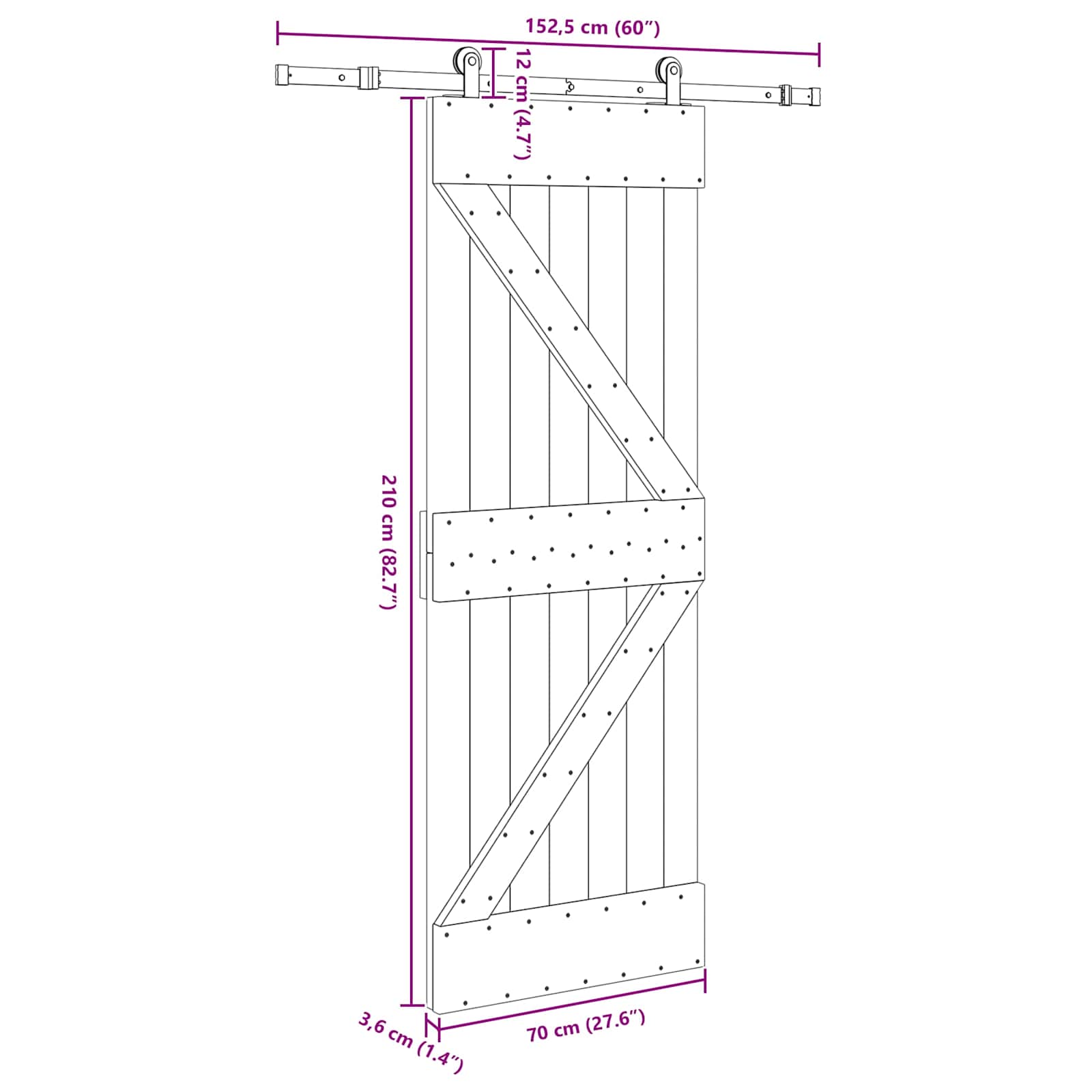 vidaXL Drzwi przesuwne NARVIK 70 x 210 cm (152,5 cm)