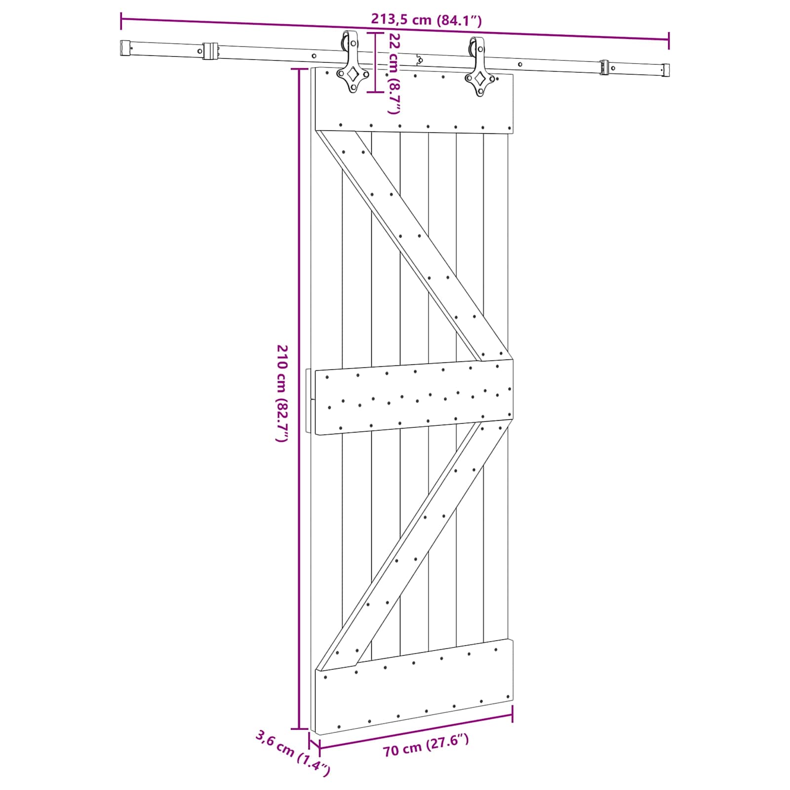 vidaXL Drzwi przesuwne NARVIK 70 x 210 cm (213,5 cm)