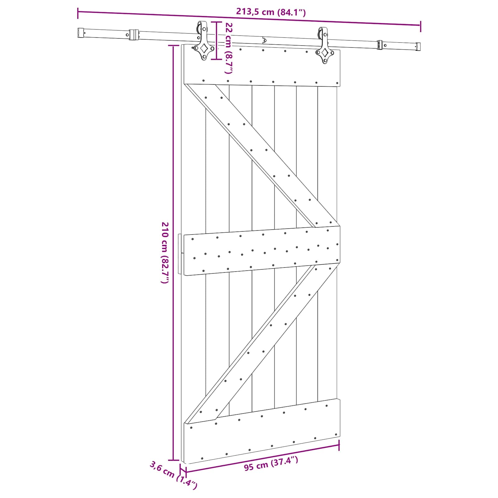 vidaXL Drzwi przesuwne NARVIK 95 x 210 cm (213,5 cm)