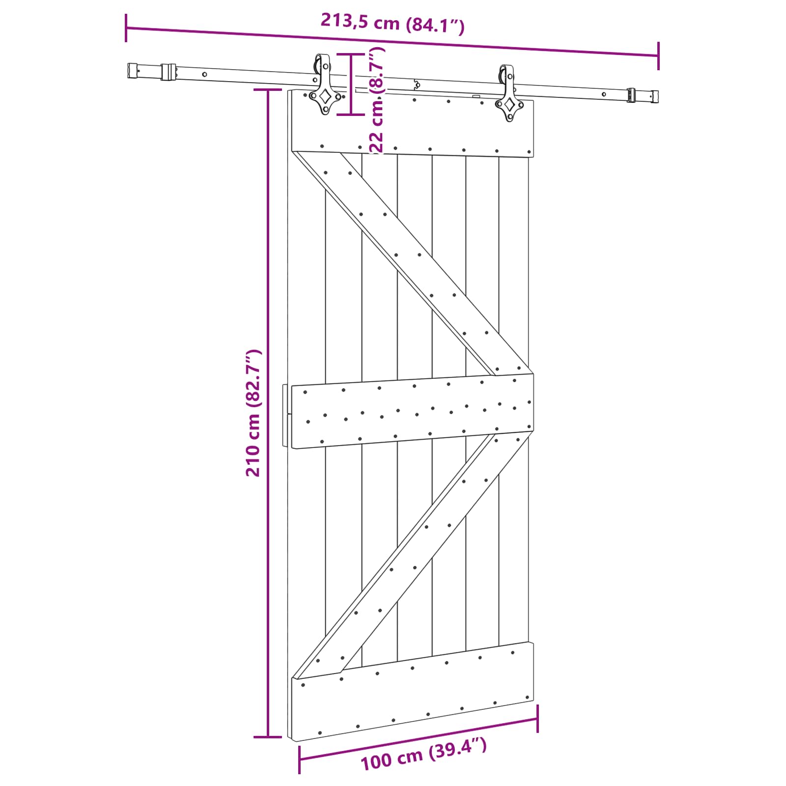 vidaXL Drzwi przesuwne NARVIK 100 x 210 cm (213,5 cm)