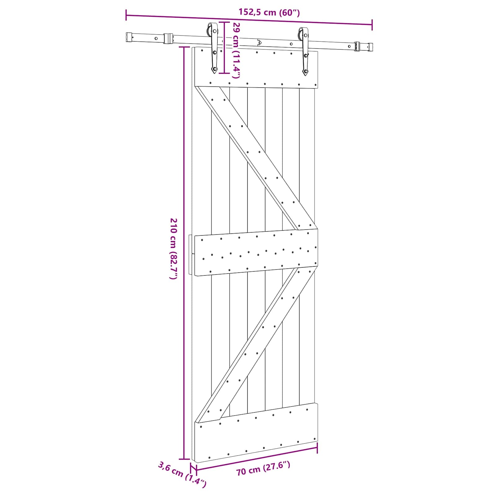 vidaXL Drzwi przesuwne NARVIK 70 x 210 cm (152,5 cm)