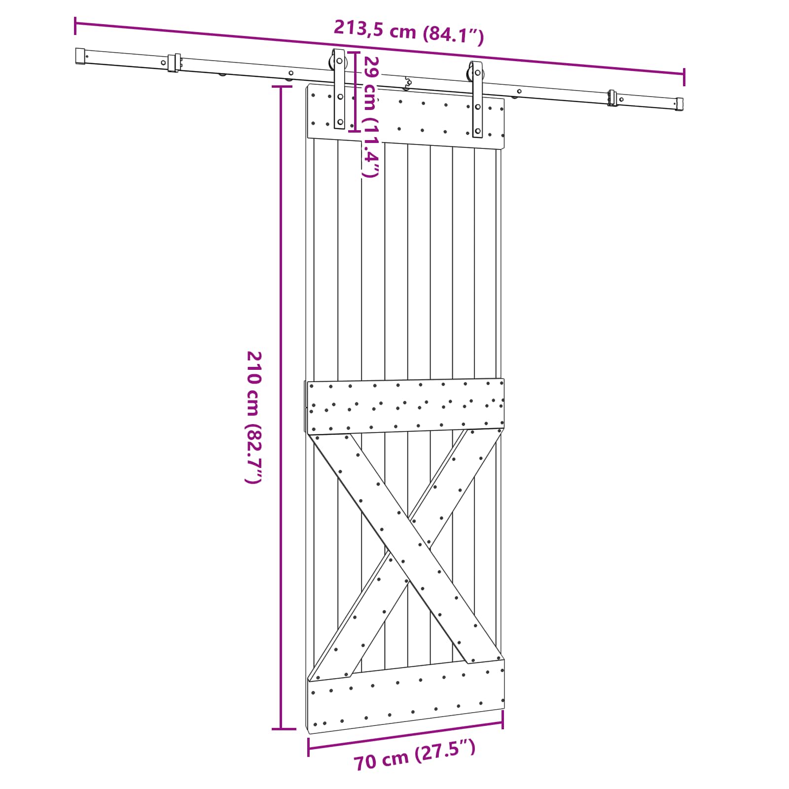 vidaXL Drzwi przesuwne NARVIK 70 x 210 cm (213,5 cm)
