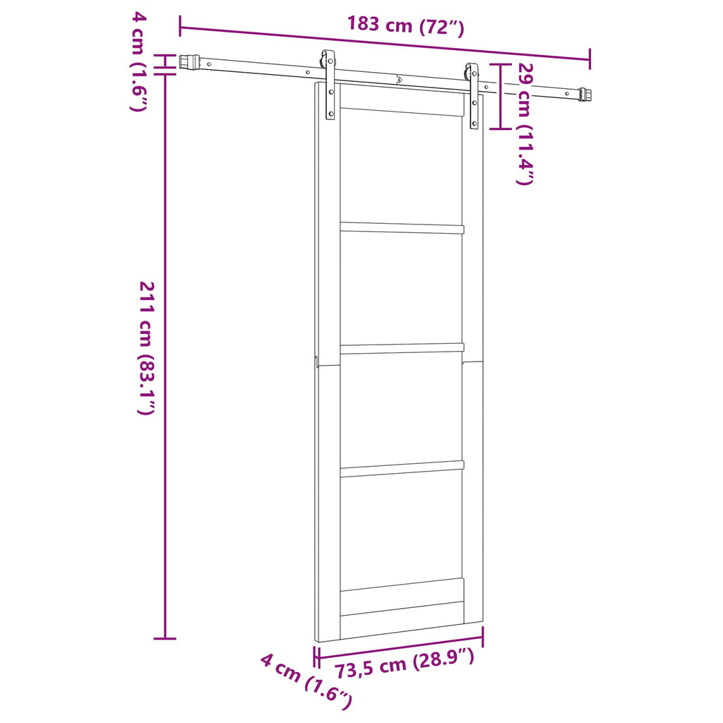 vidaXL Drzwi przesuwne Naturalny i czarny 73,5 x 211 cm