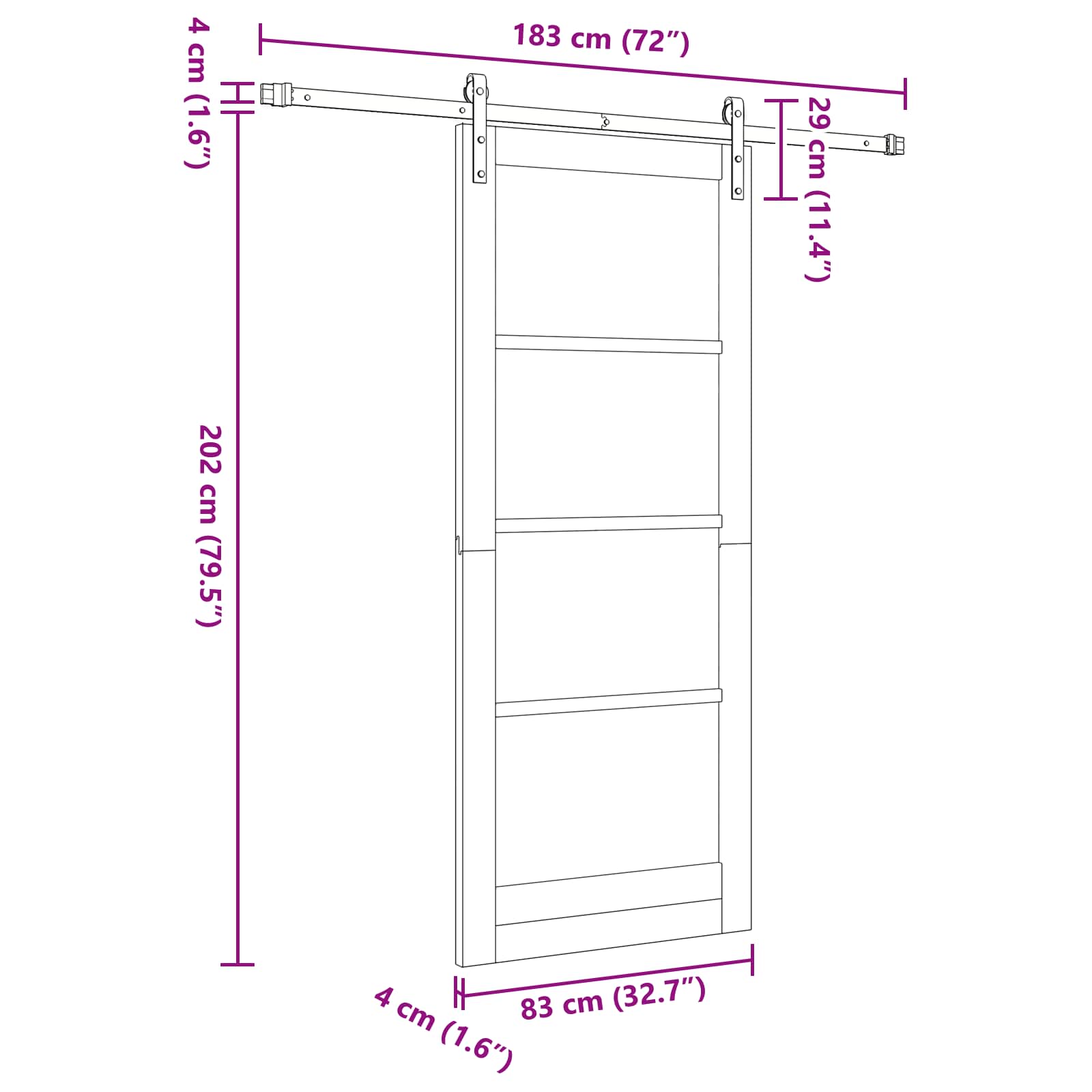 vidaXL Drzwi przesuwne biały i czarny 83 x 202 cm Lite drewno sosnowe