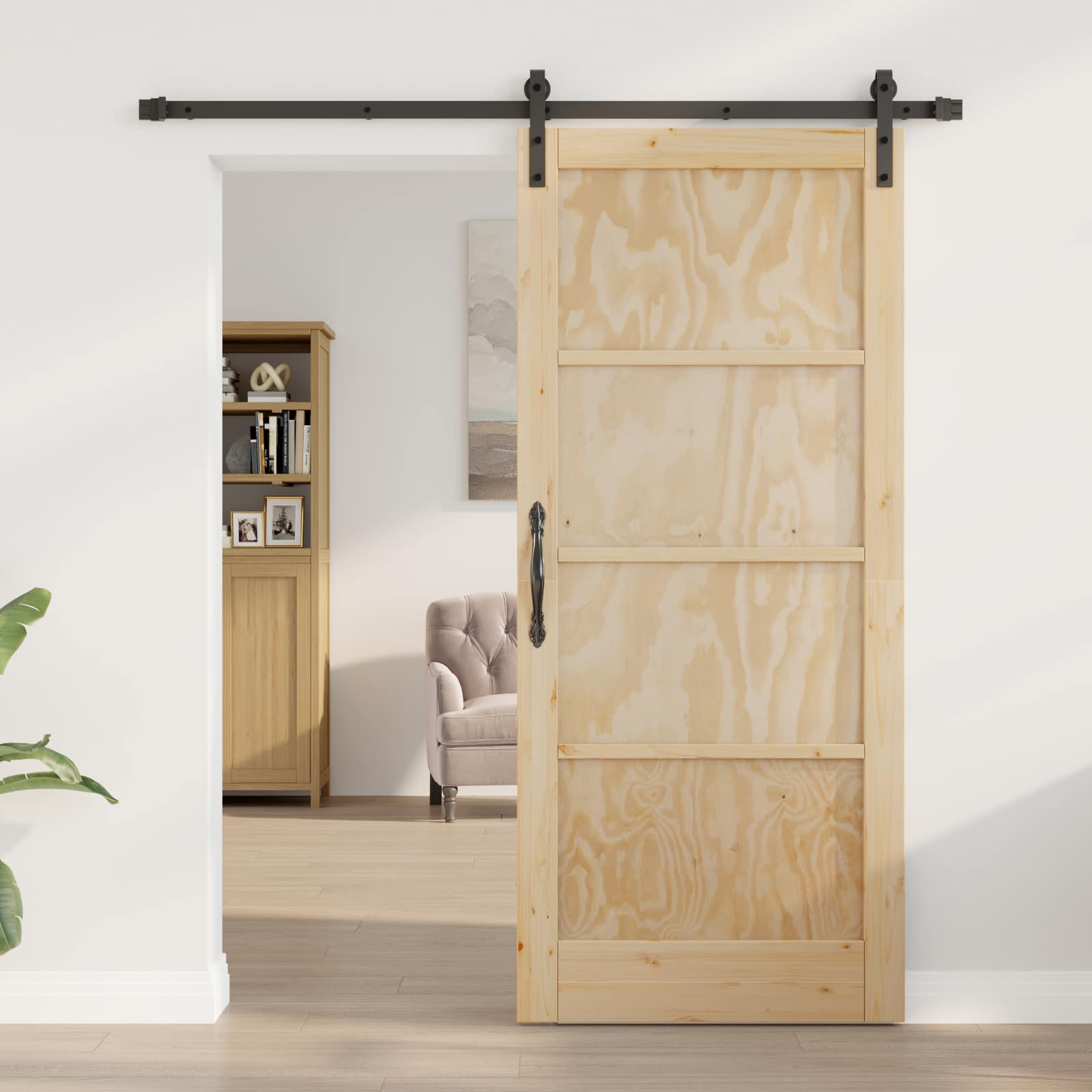 vidaXL Drzwi przesuwne Naturalny i czarny 86 x 198,5 cm