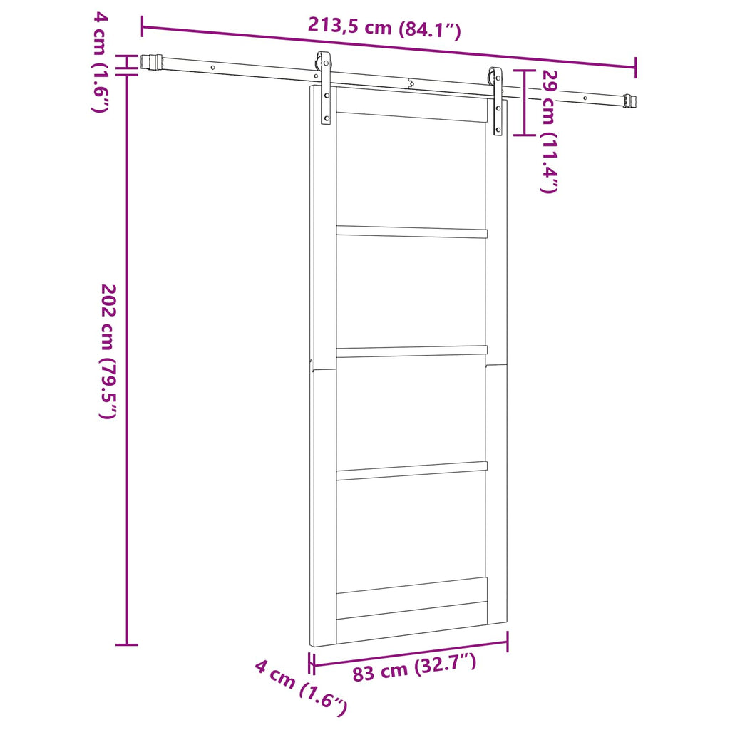 vidaXL Drzwi przesuwne Biały 83 x 202 cm Lite drewno sosnowe