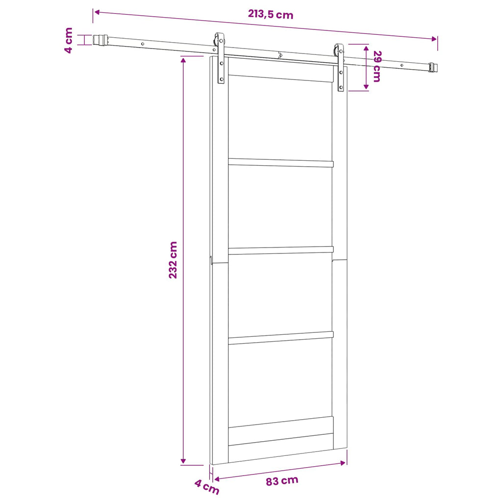 vidaXL Drzwi przesuwne naturalny 83 x 232 cm Lite drewno sosnowe