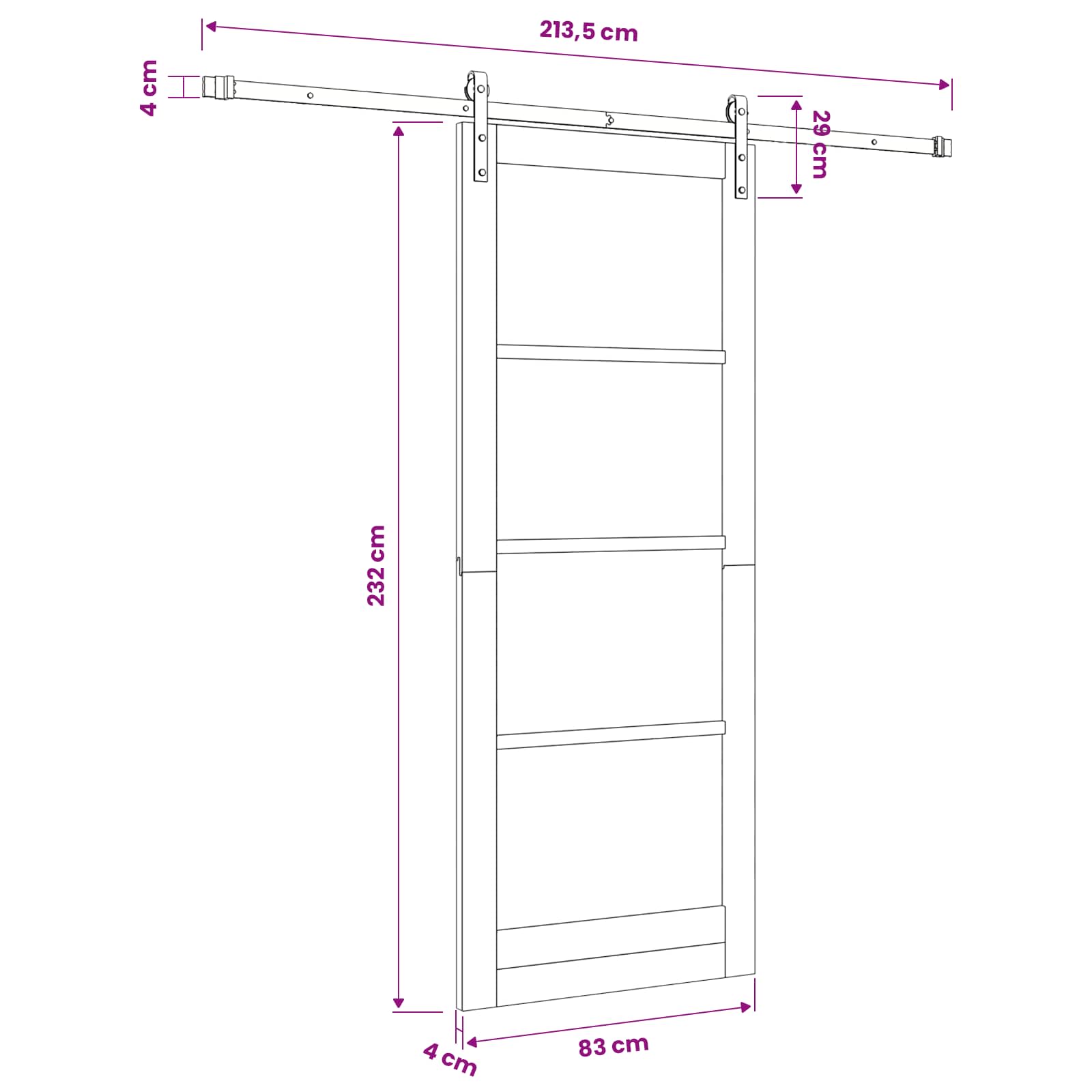 vidaXL Drzwi przesuwne Biały 83 x 232 cm Lite drewno sosnowe