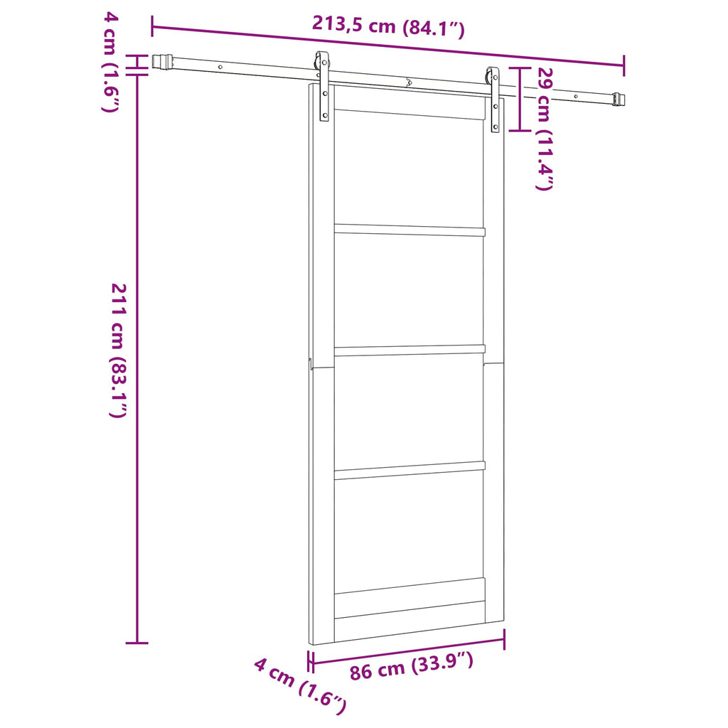 vidaXL Drzwi przesuwne naturalny 86 x 211 cm Lite drewno sosnowe