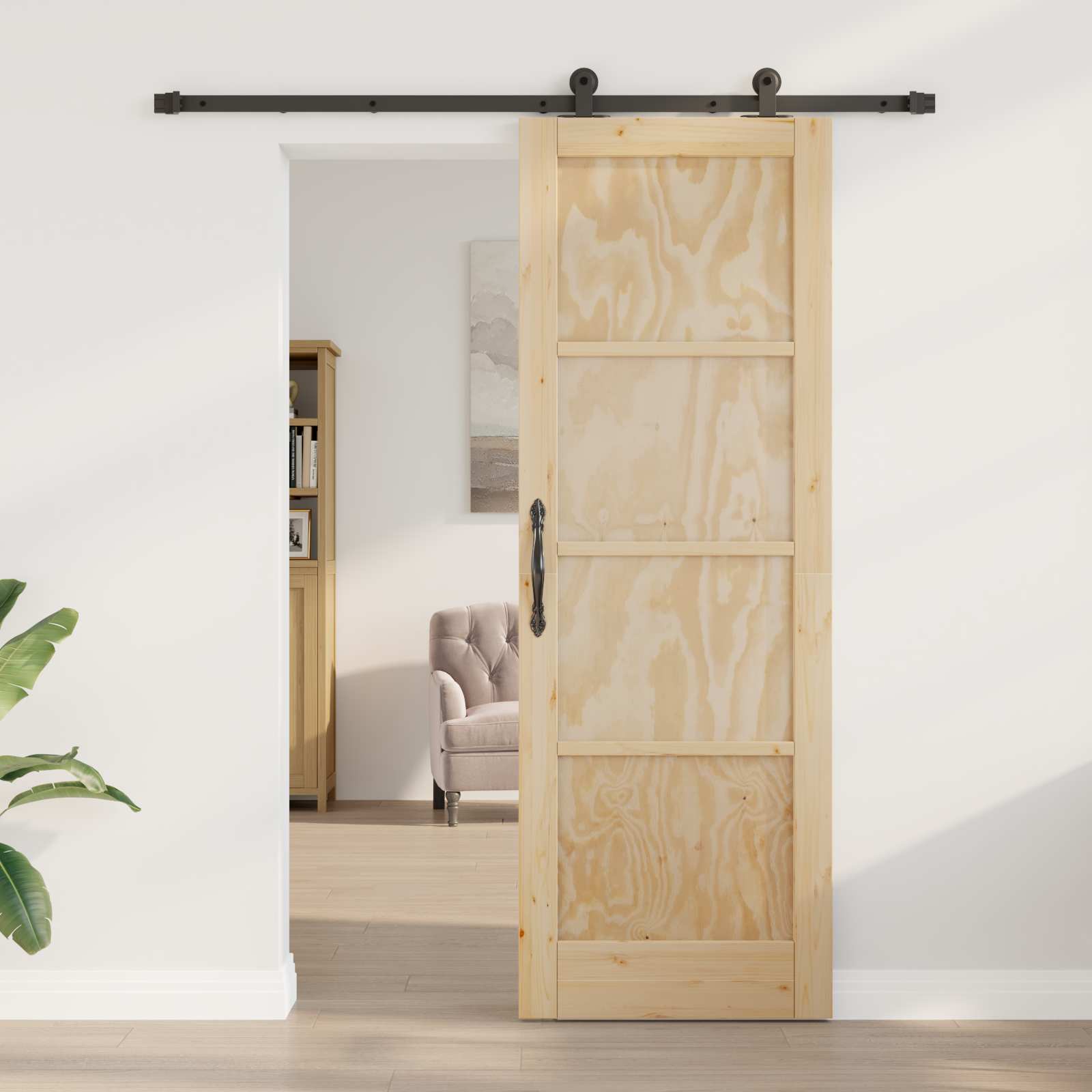 vidaXL Drzwi przesuwne Naturalny i czarny 73,5 x 211 cm